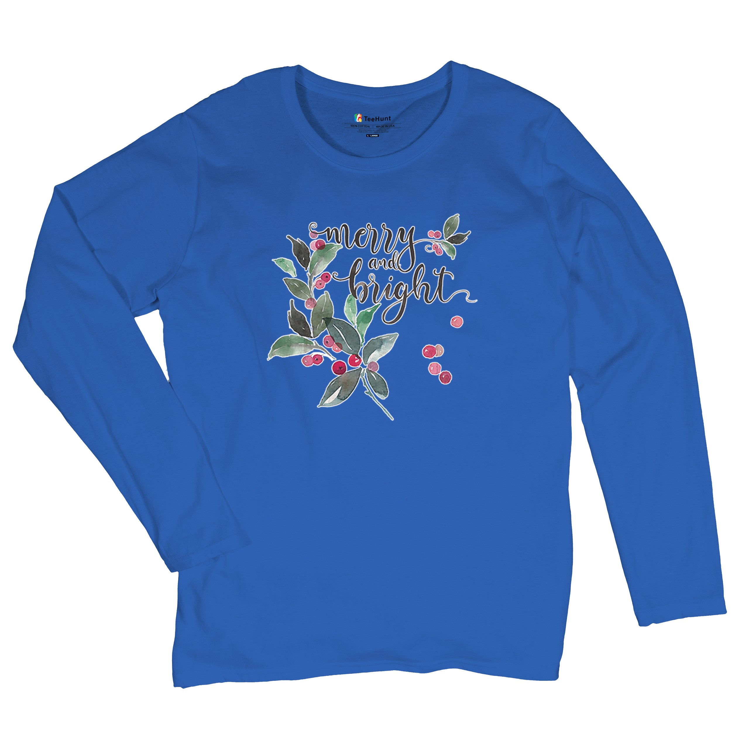 Merry and Bright Cute Christmas Women's Long Sleeve T-shirt Jolly Santa Xmas - Picture 41 of 50