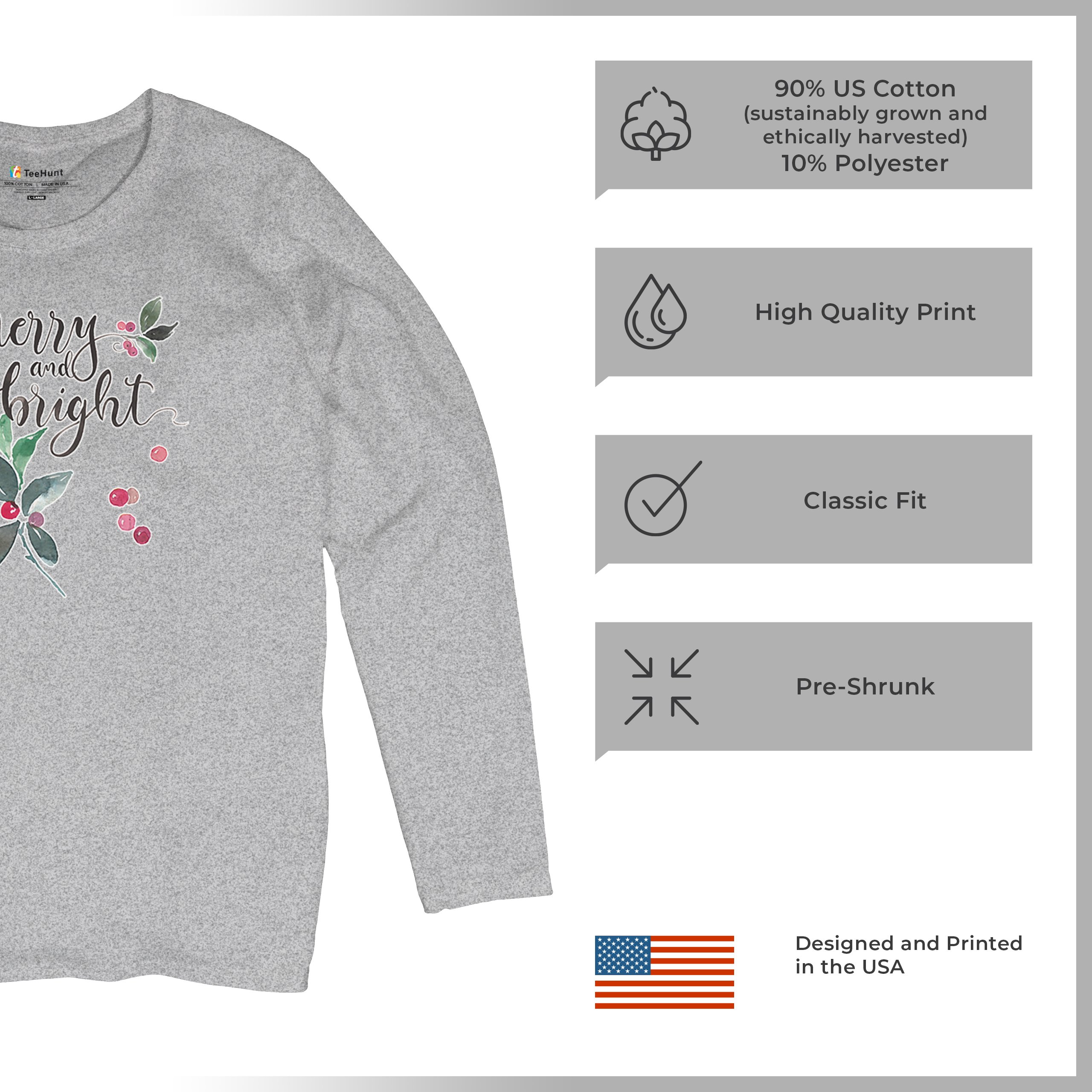 Merry and Bright Cute Christmas Women's Long Sleeve T-shirt Jolly Santa Xmas - Picture 21 of 50