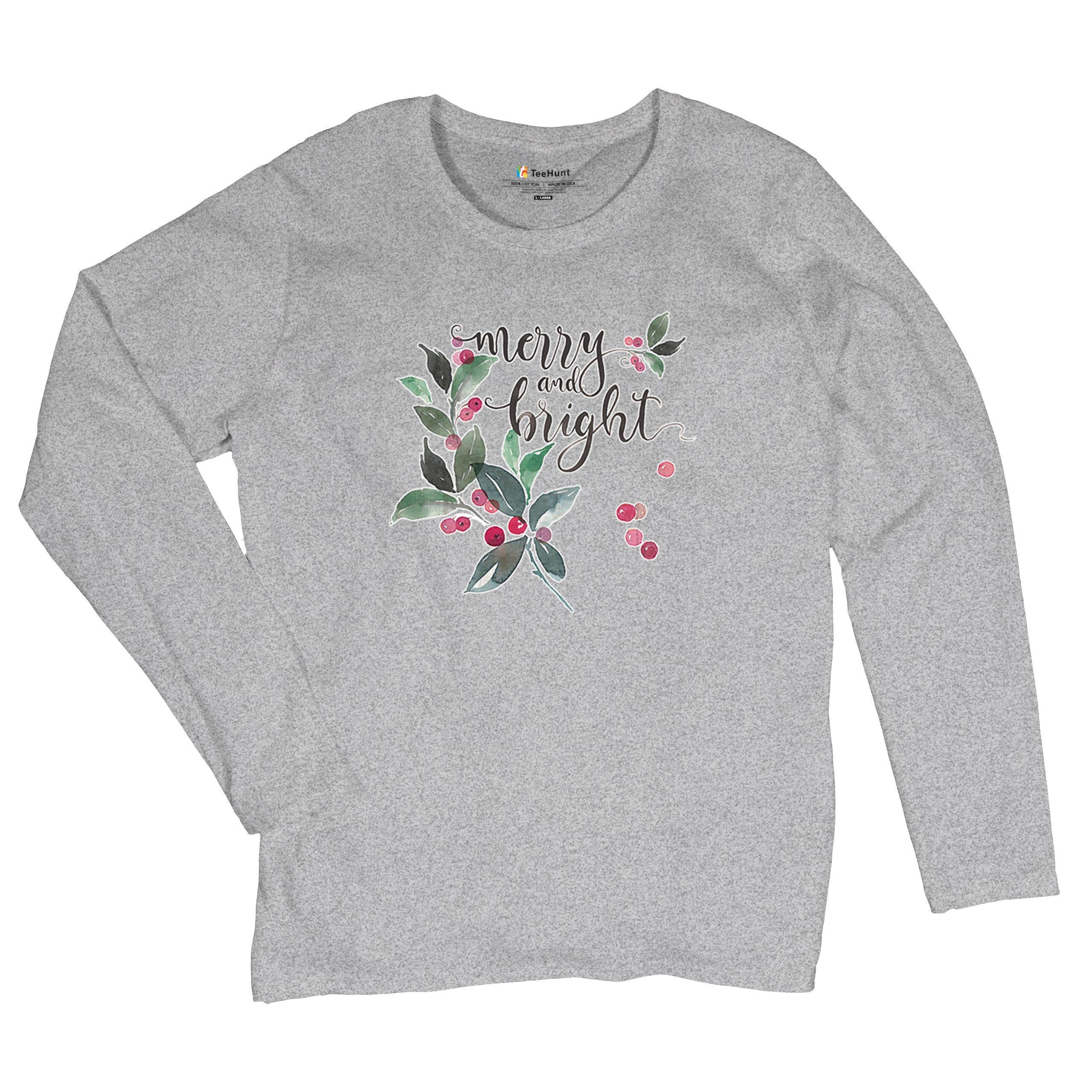 Merry and Bright Cute Christmas Women's Long Sleeve T-shirt Jolly Santa Xmas - Picture 20 of 50