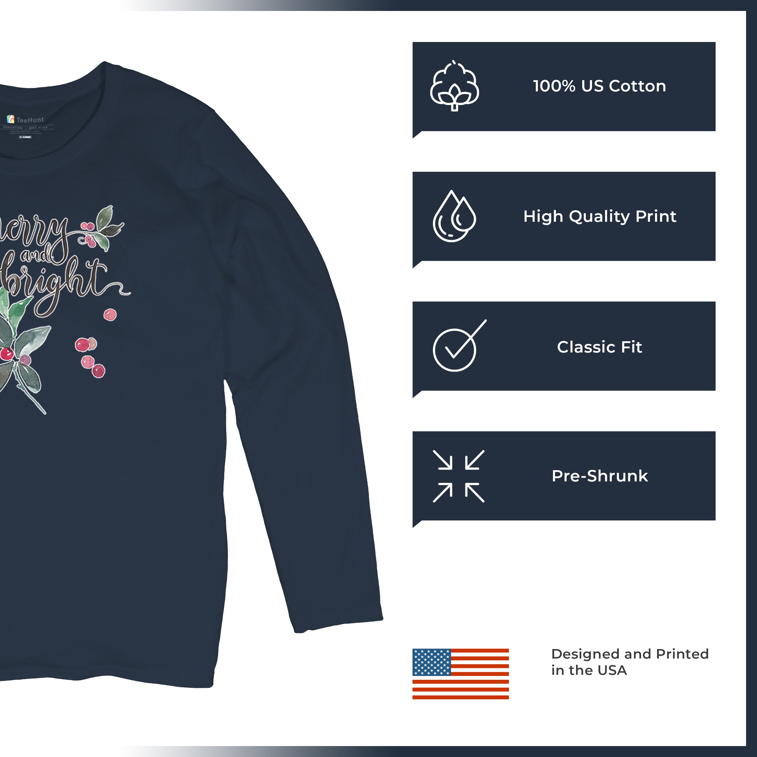 Merry and Bright Cute Christmas Women's Long Sleeve T-shirt Jolly Santa Xmas - Picture 35 of 50