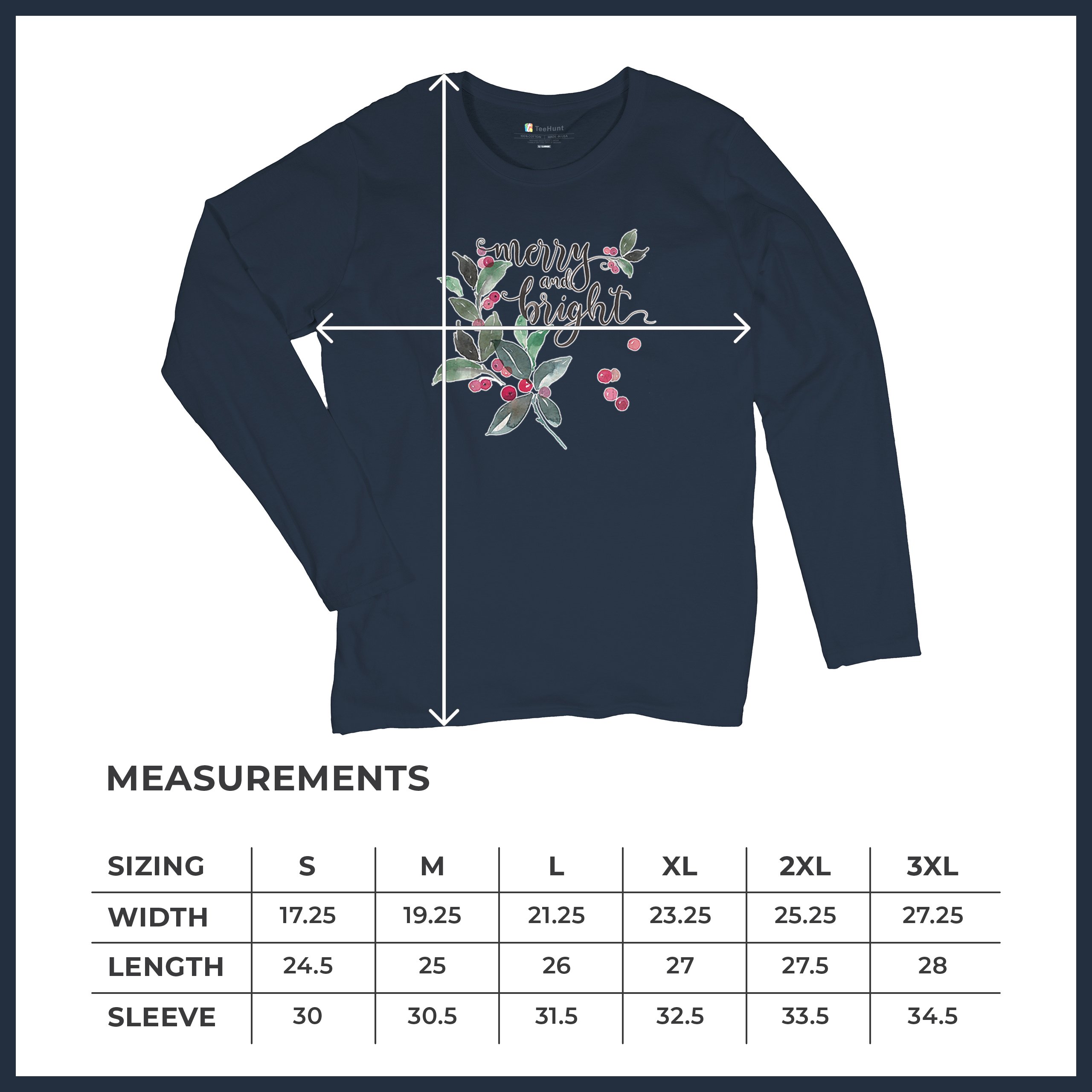 Merry and Bright Cute Christmas Women's Long Sleeve T-shirt Jolly Santa Xmas - Picture 36 of 50