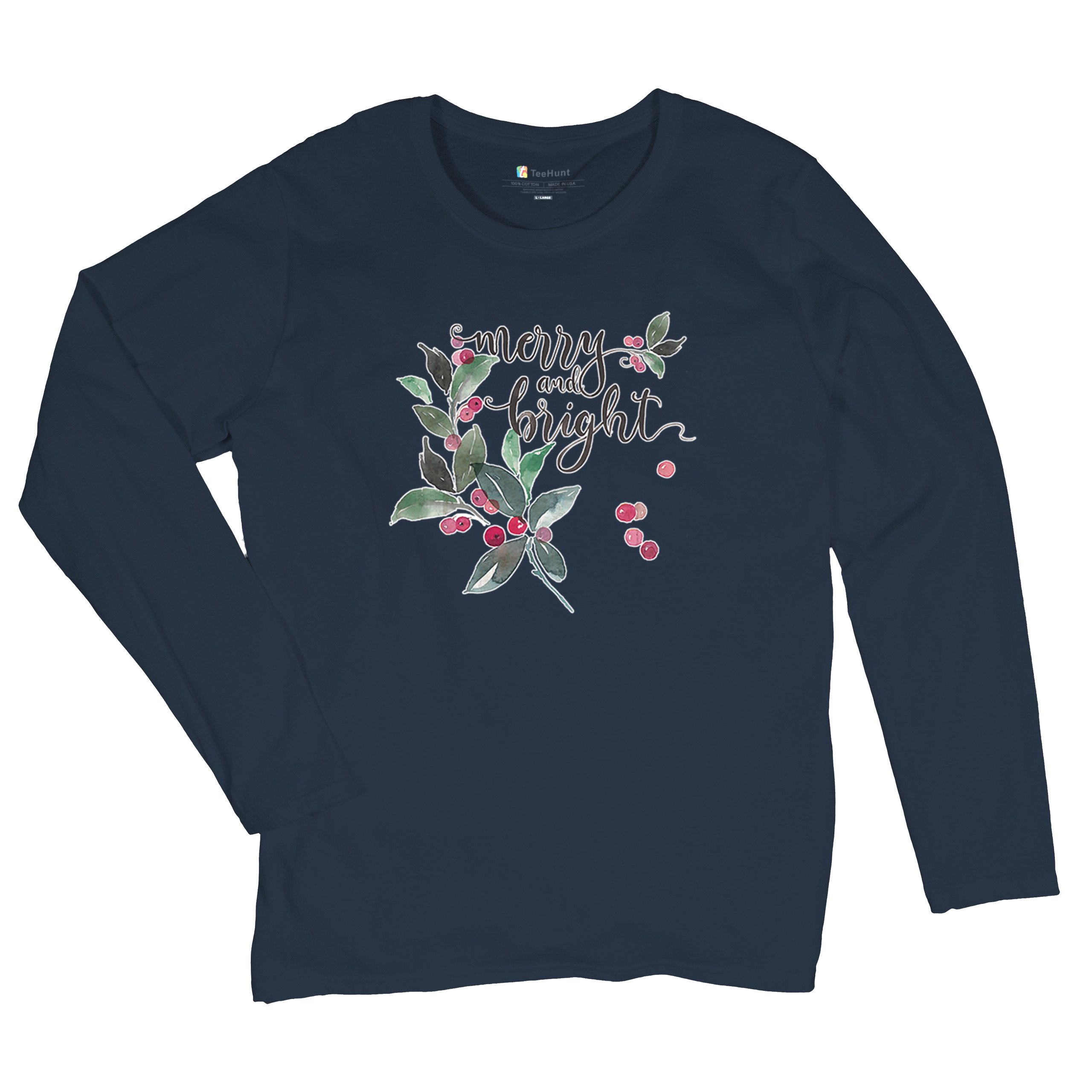 Merry and Bright Cute Christmas Women's Long Sleeve T-shirt Jolly Santa Xmas - Picture 34 of 50