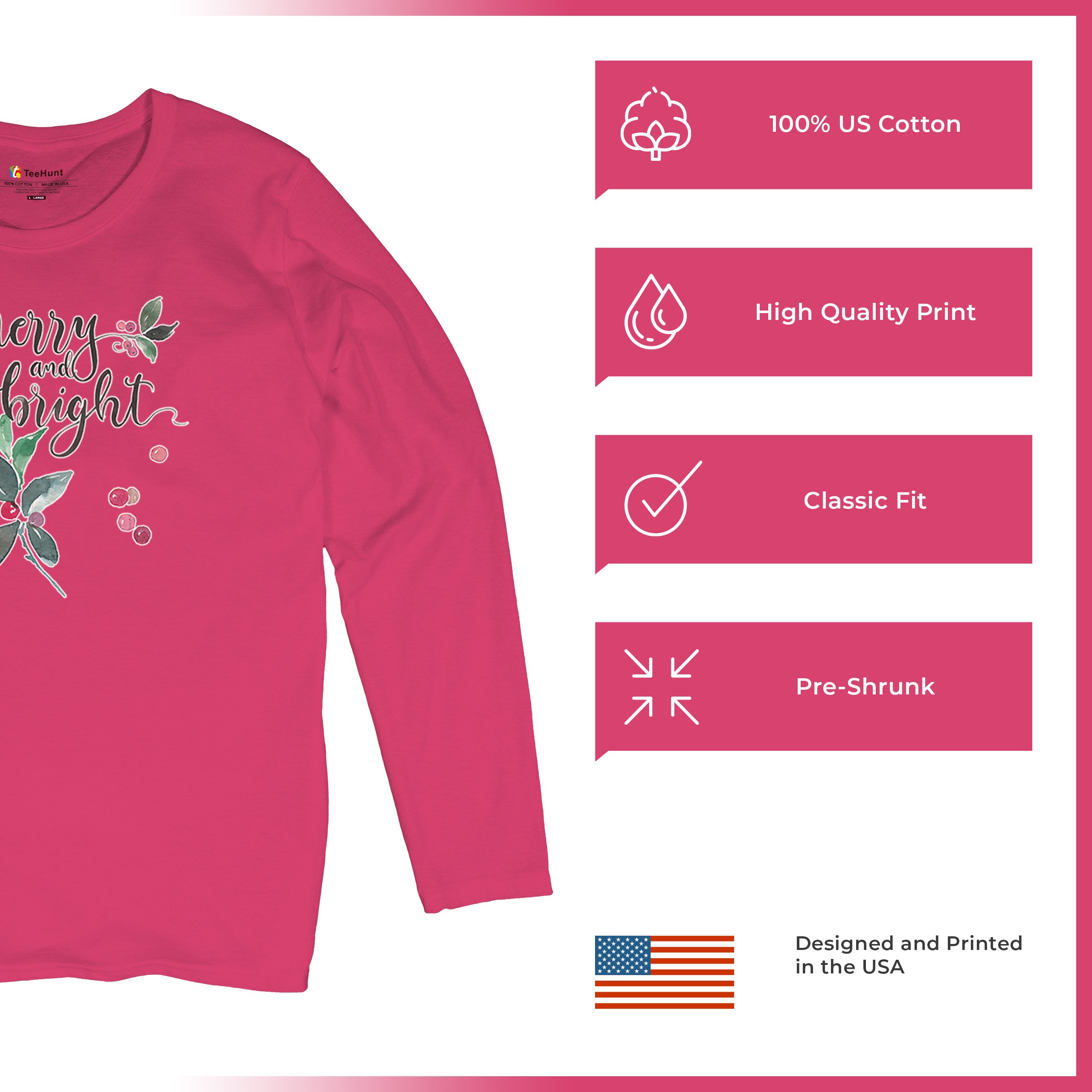 Merry and Bright Cute Christmas Women's Long Sleeve T-shirt Jolly Santa Xmas - Picture 49 of 50