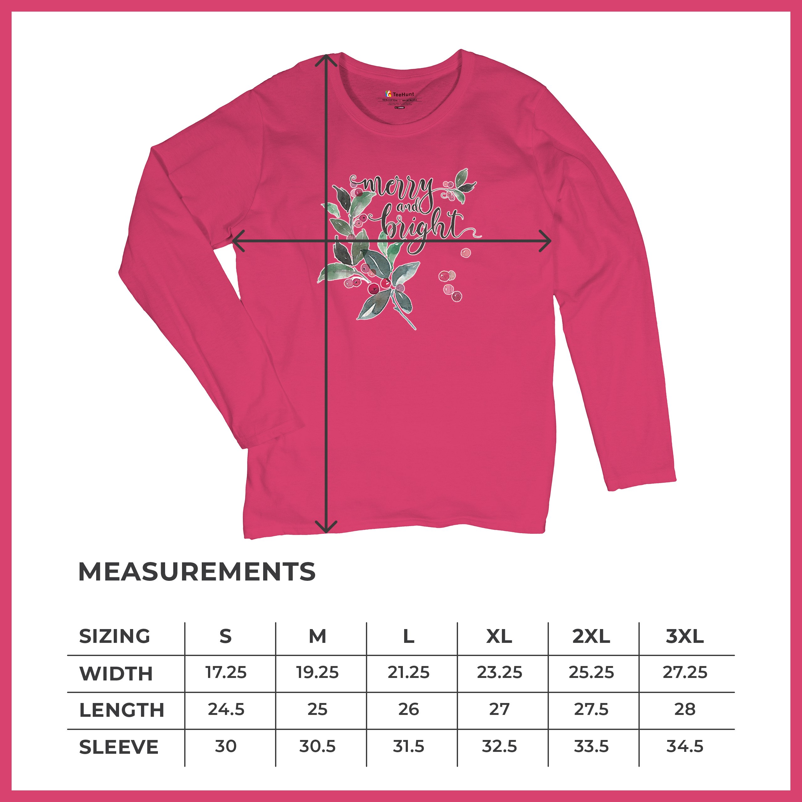 Merry and Bright Cute Christmas Women's Long Sleeve T-shirt Jolly Santa Xmas - Picture 50 of 50