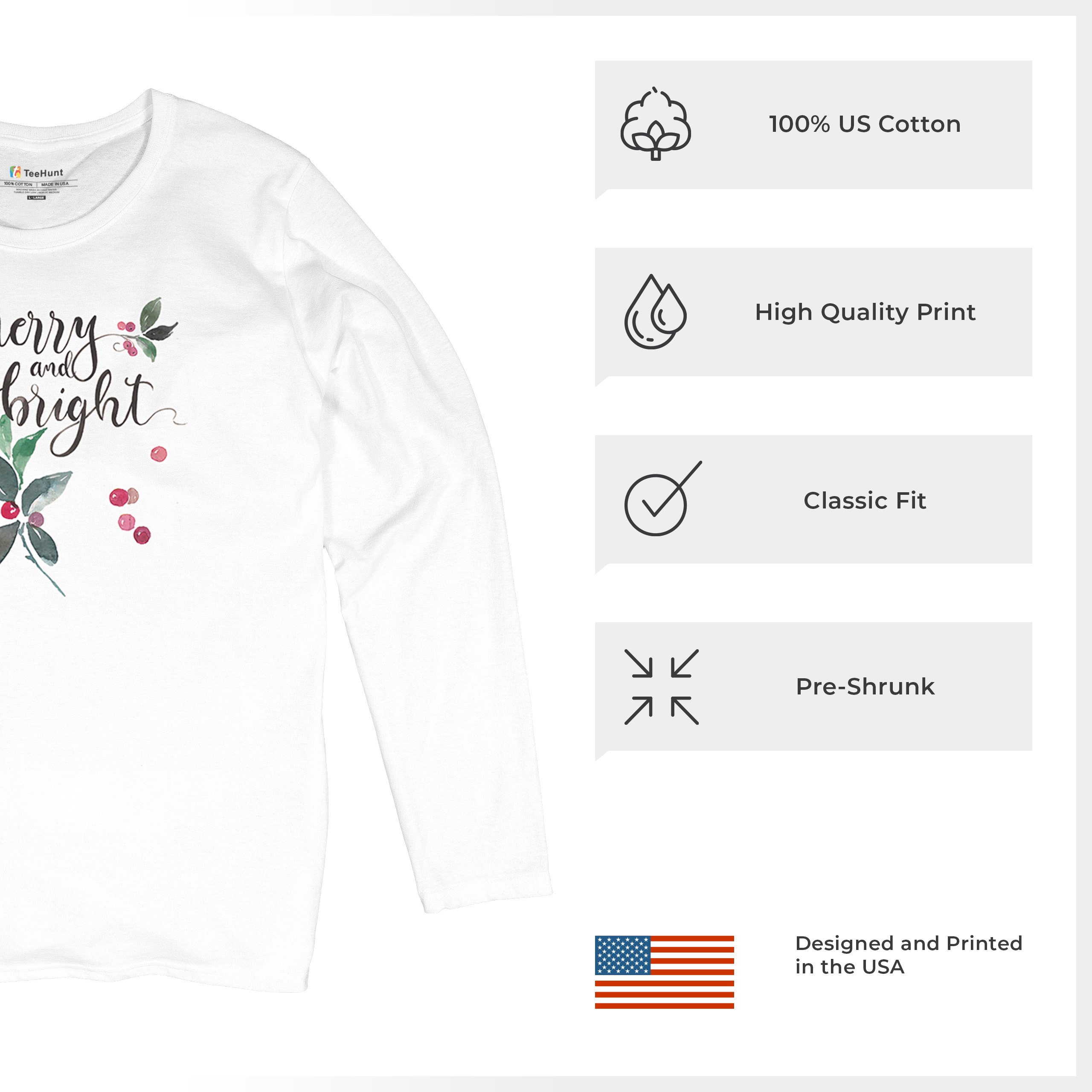 Merry and Bright Cute Christmas Women's Long Sleeve T-shirt Jolly Santa Xmas - Picture 28 of 50