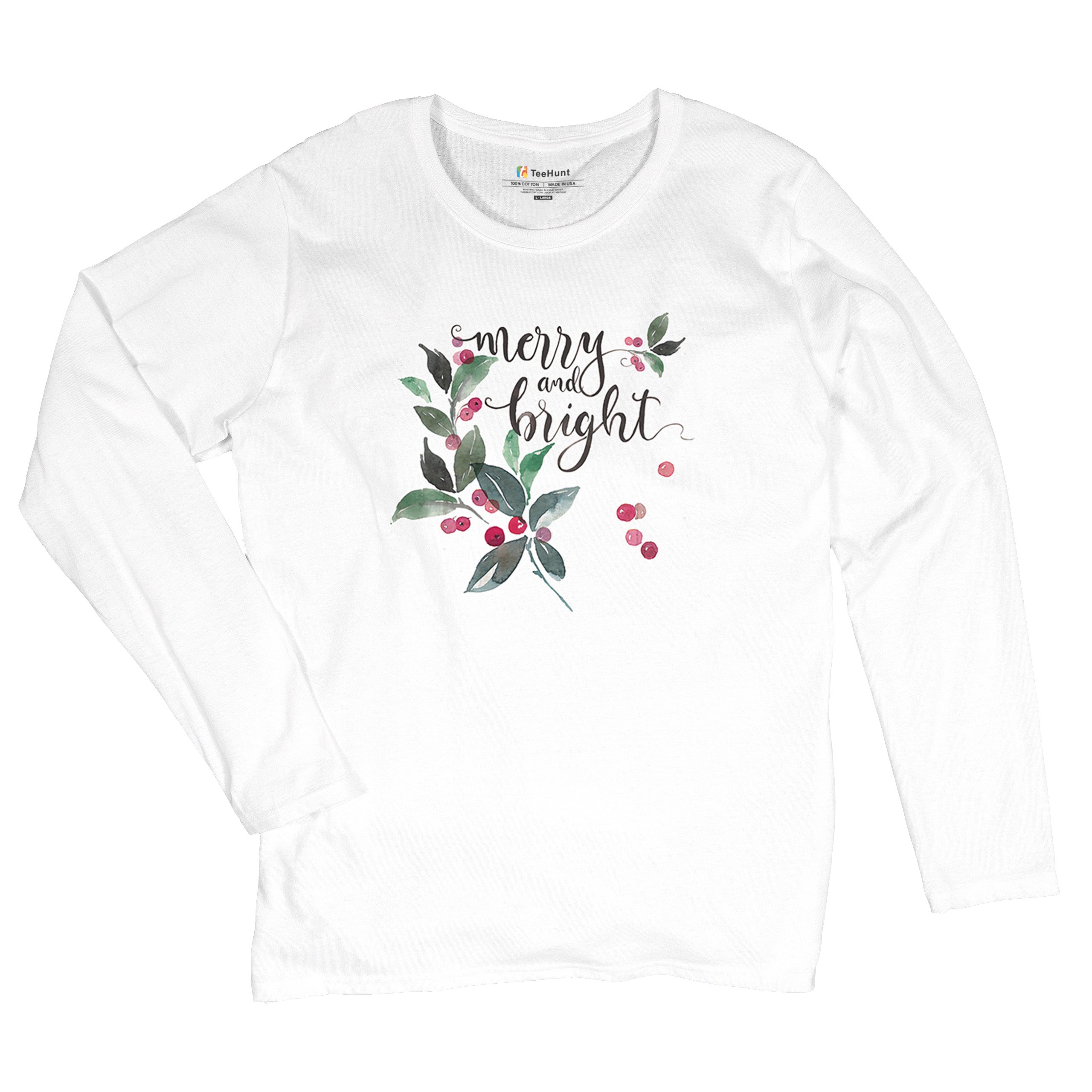 Merry and Bright Cute Christmas Women's Long Sleeve T-shirt Jolly Santa Xmas - Picture 27 of 50