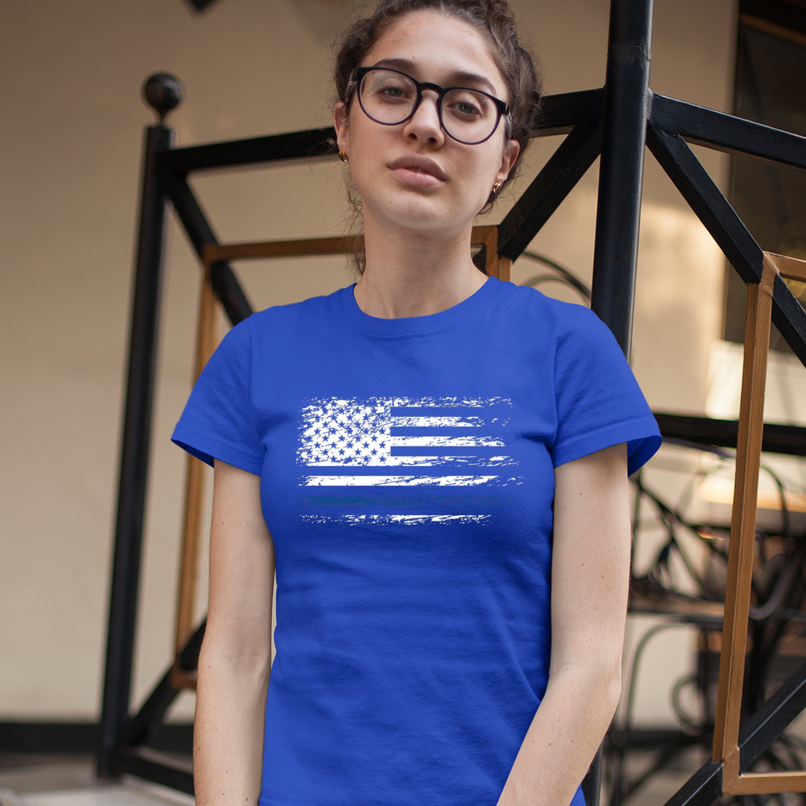 Distressed Thin Blue Line American Flag T-Shirt Patriotic Police