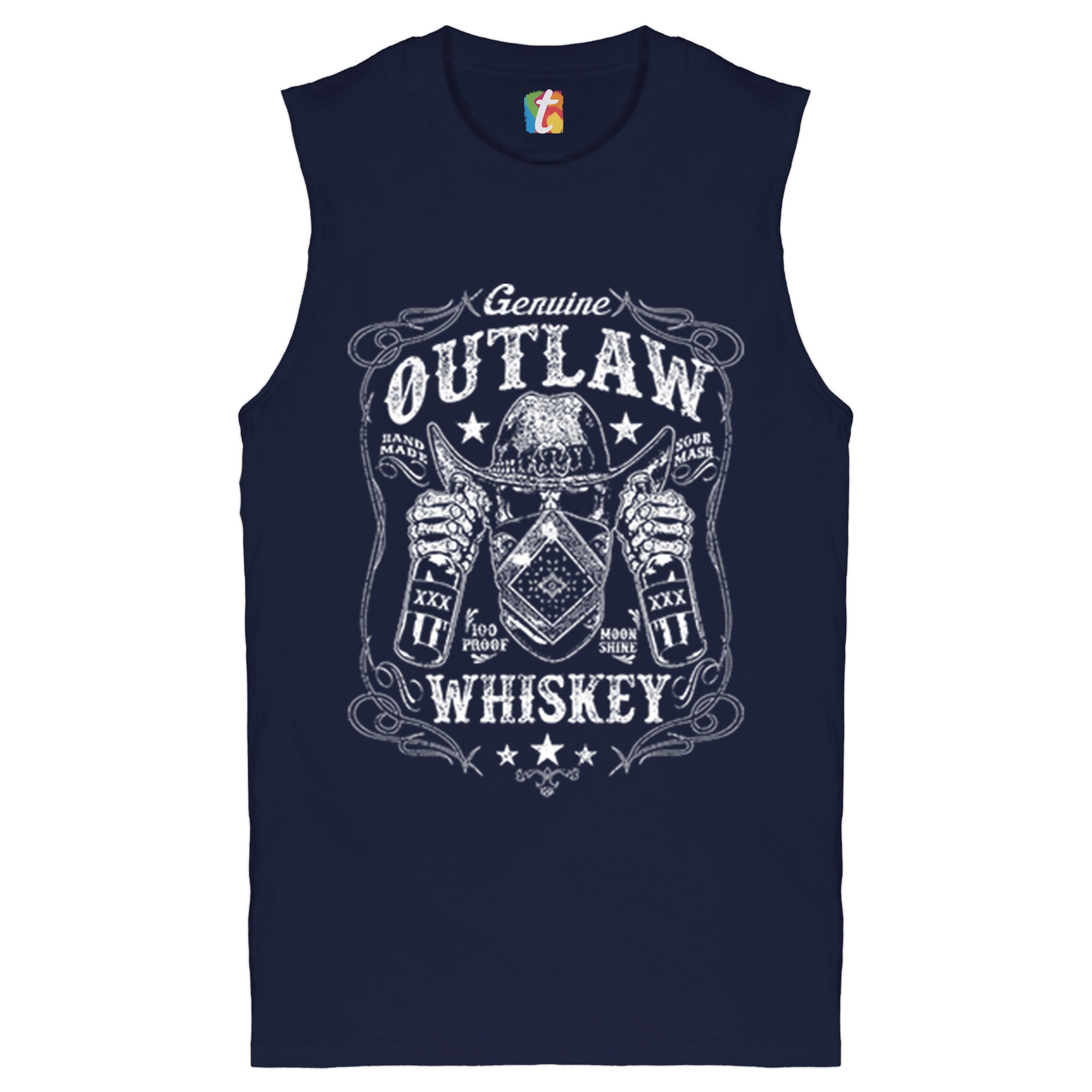 Genuine Outlaw Whiskey Muscle Shirt XXX Sour Mash Moonshine Drinking Men's - Picture 10 of 13