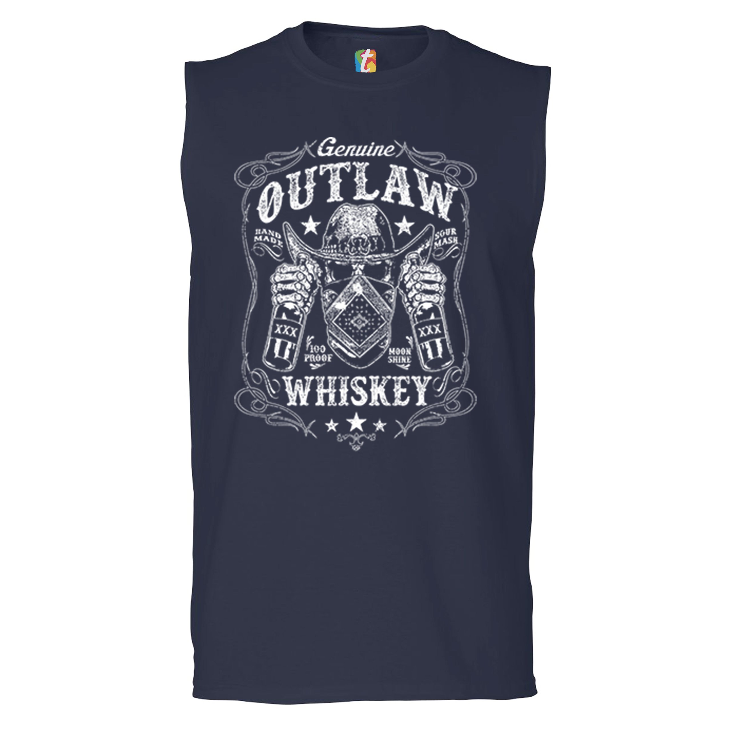 Genuine Outlaw Whiskey Muscle Shirt XXX Sour Mash Moonshine Drinking Men's - Picture 11 of 13