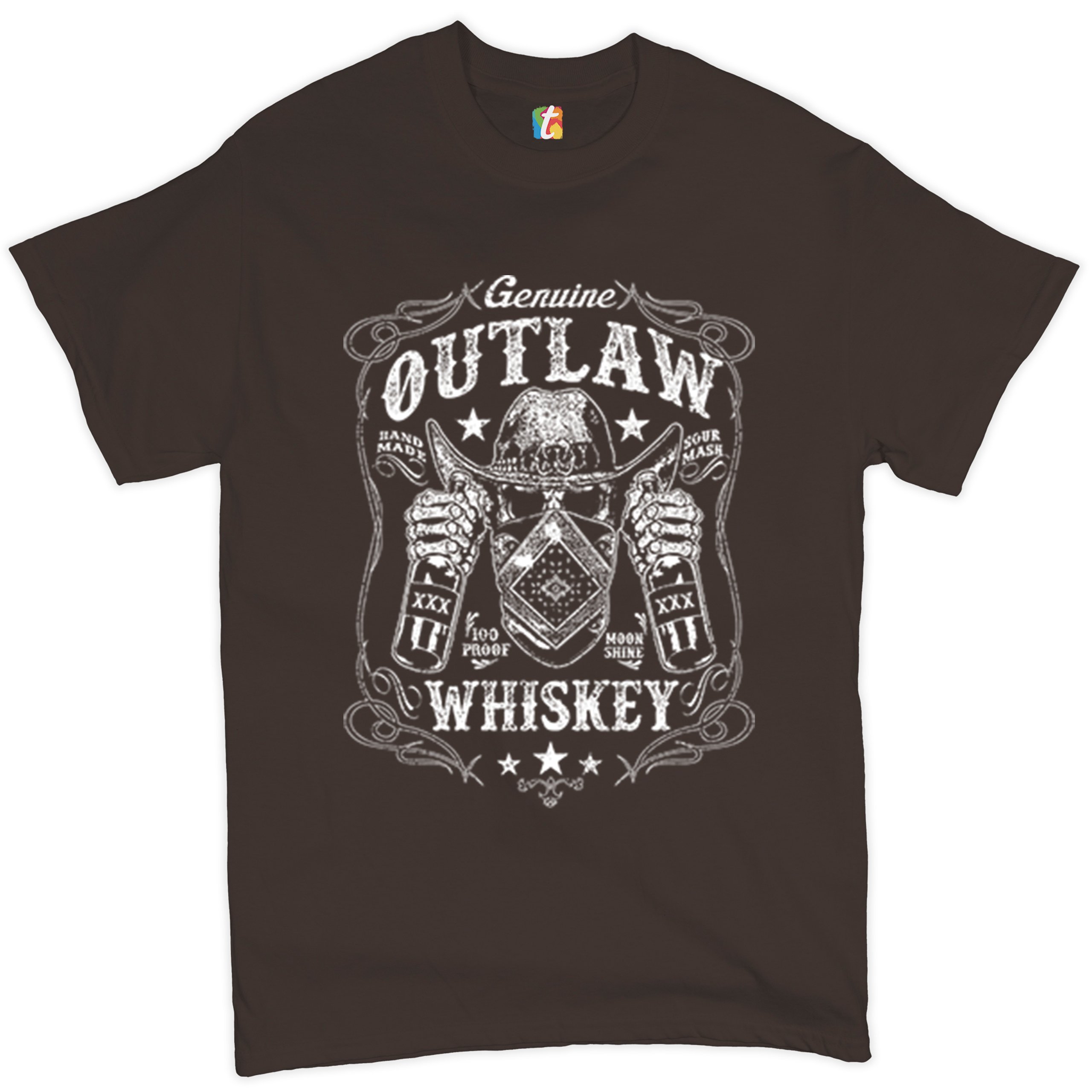Genuine Outlaw Whiskey T-shirt XXX Sour Mash Moonshine Drinking Men's Tee - 第 34/57 張圖片