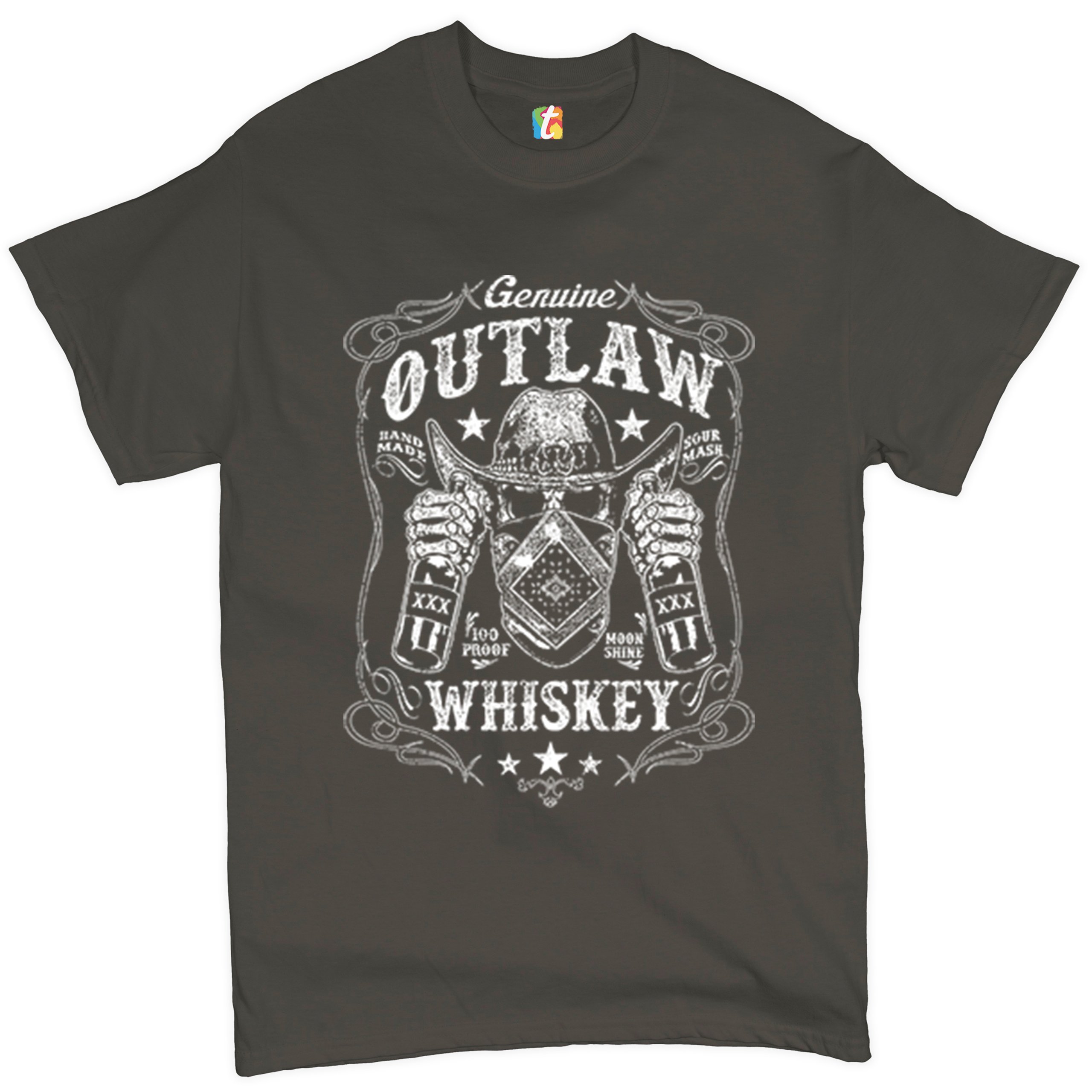 Genuine Outlaw Whiskey T-shirt XXX Sour Mash Moonshine Drinking Men's Tee - 第 38/57 張圖片
