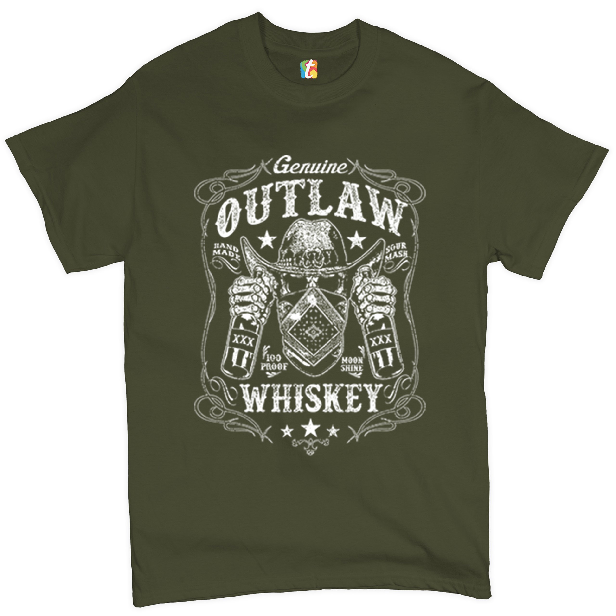 Genuine Outlaw Whiskey T-shirt XXX Sour Mash Moonshine Drinking Men's Tee - 第 46/57 張圖片