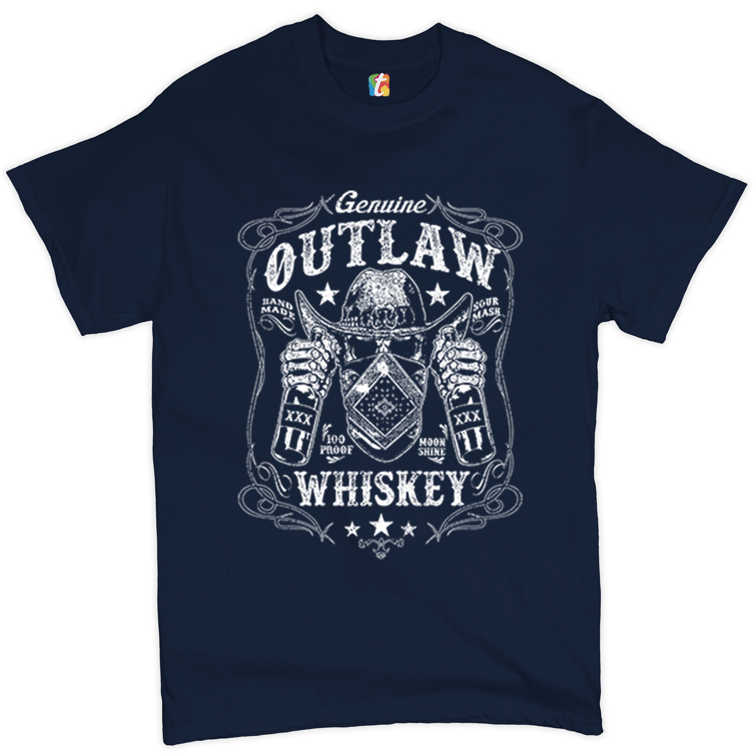 Genuine Outlaw Whiskey T-shirt XXX Sour Mash Moonshine Drinking Men's Tee - 第 22/57 張圖片