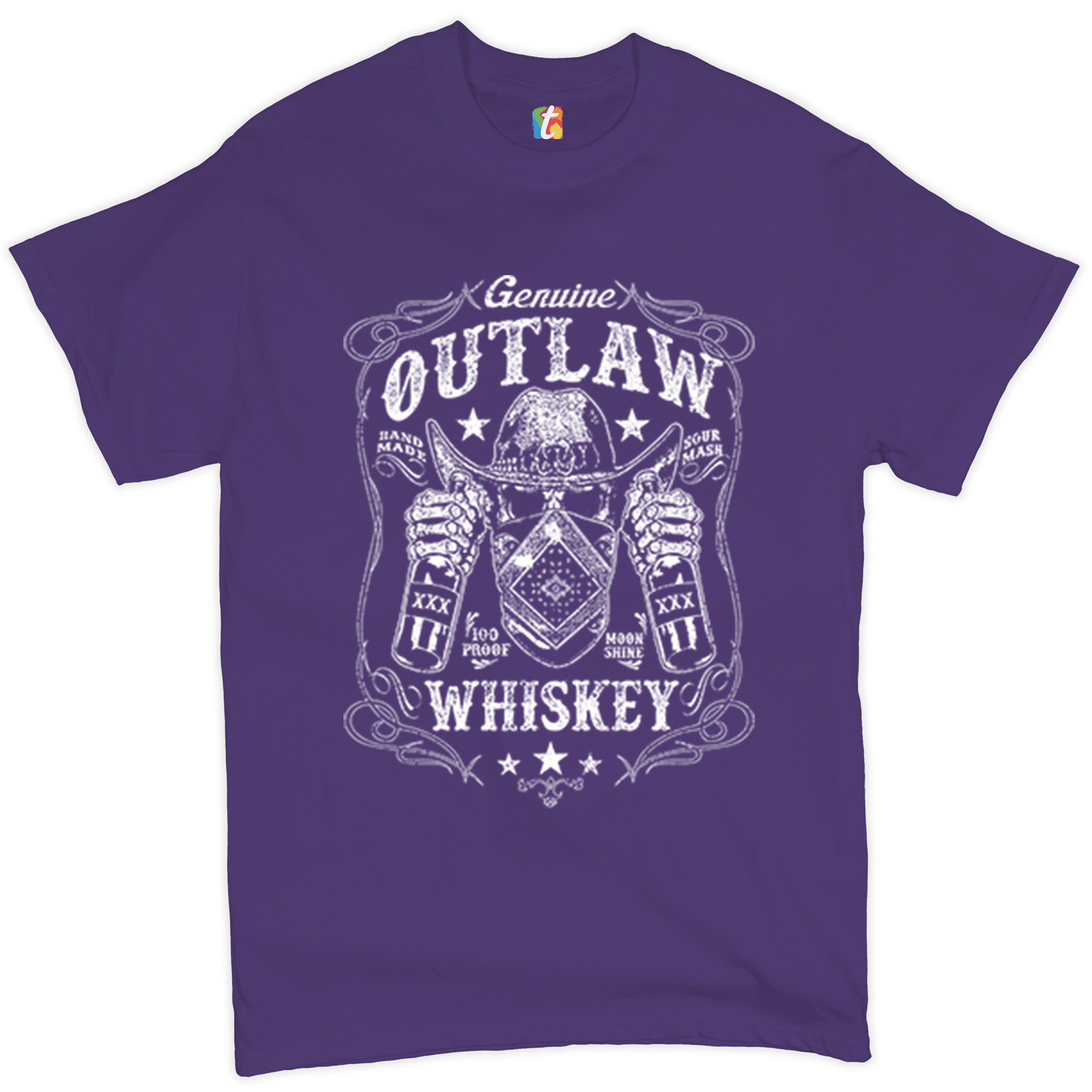 Genuine Outlaw Whiskey T-shirt XXX Sour Mash Moonshine Drinking Men's Tee - 第 14/57 張圖片