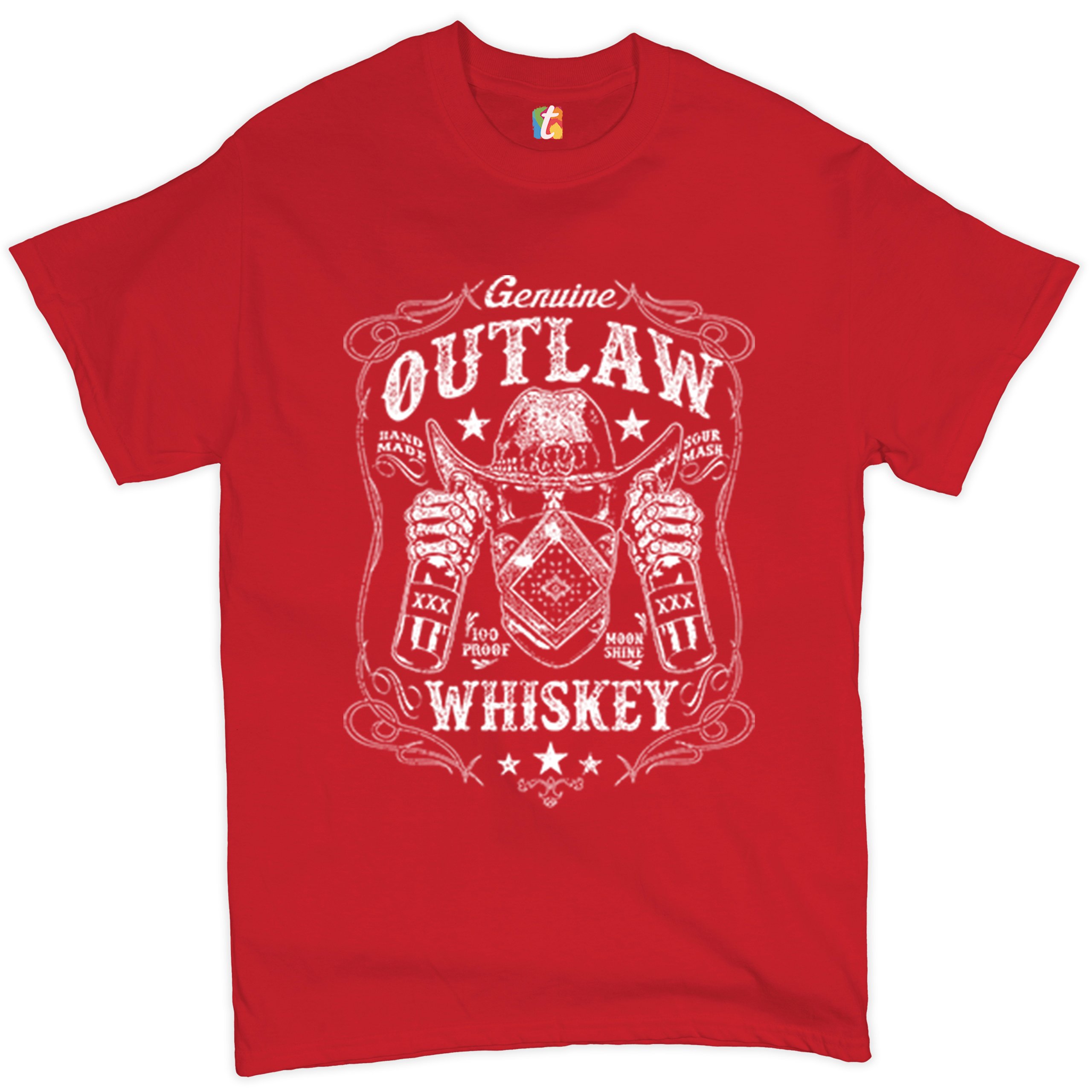 Genuine Outlaw Whiskey T-shirt XXX Sour Mash Moonshine Drinking Men's Tee - 第 18/57 張圖片