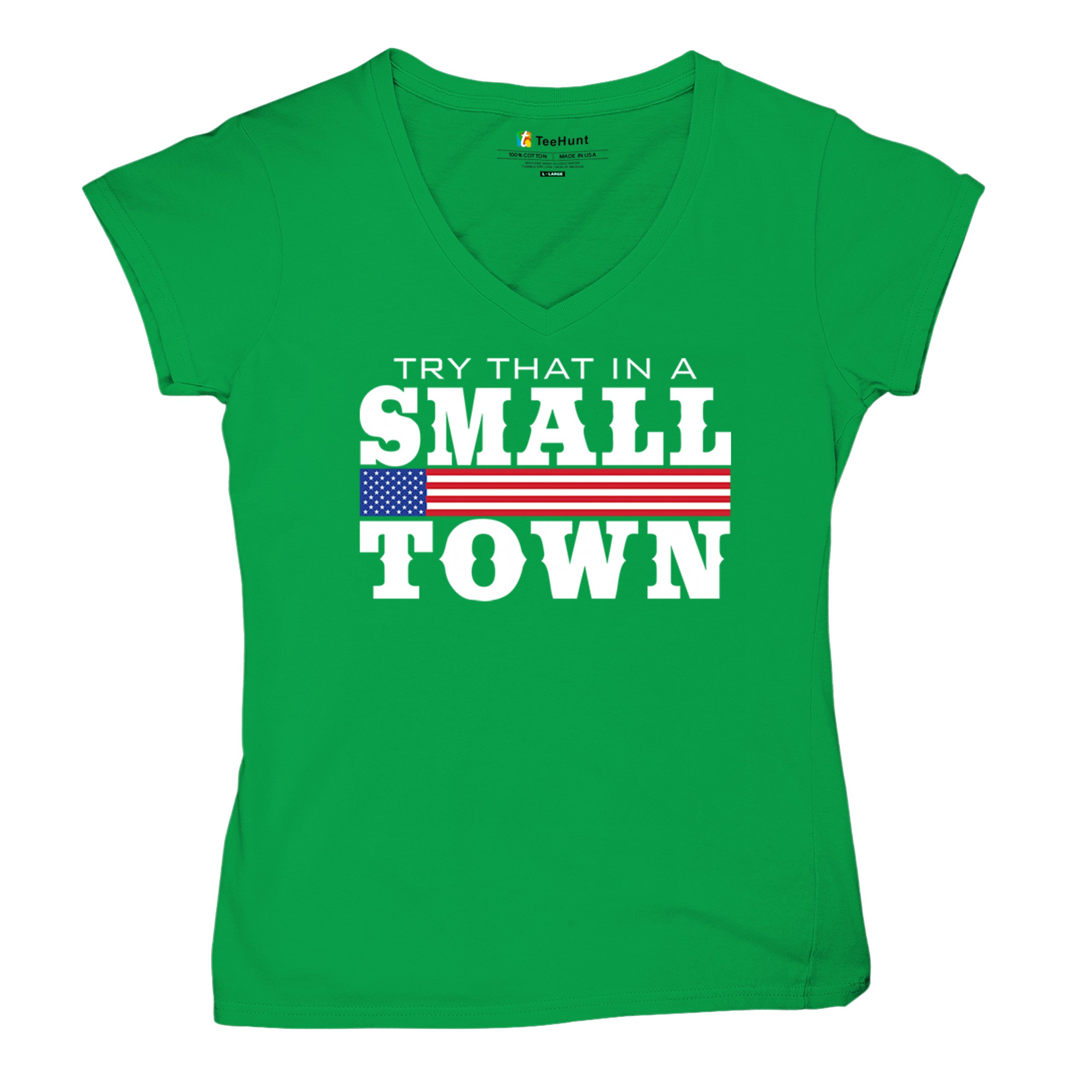 Try That In A Small Town Women's V-Neck T-shirt Patriotic Country Music Tee - Picture 34 of 50