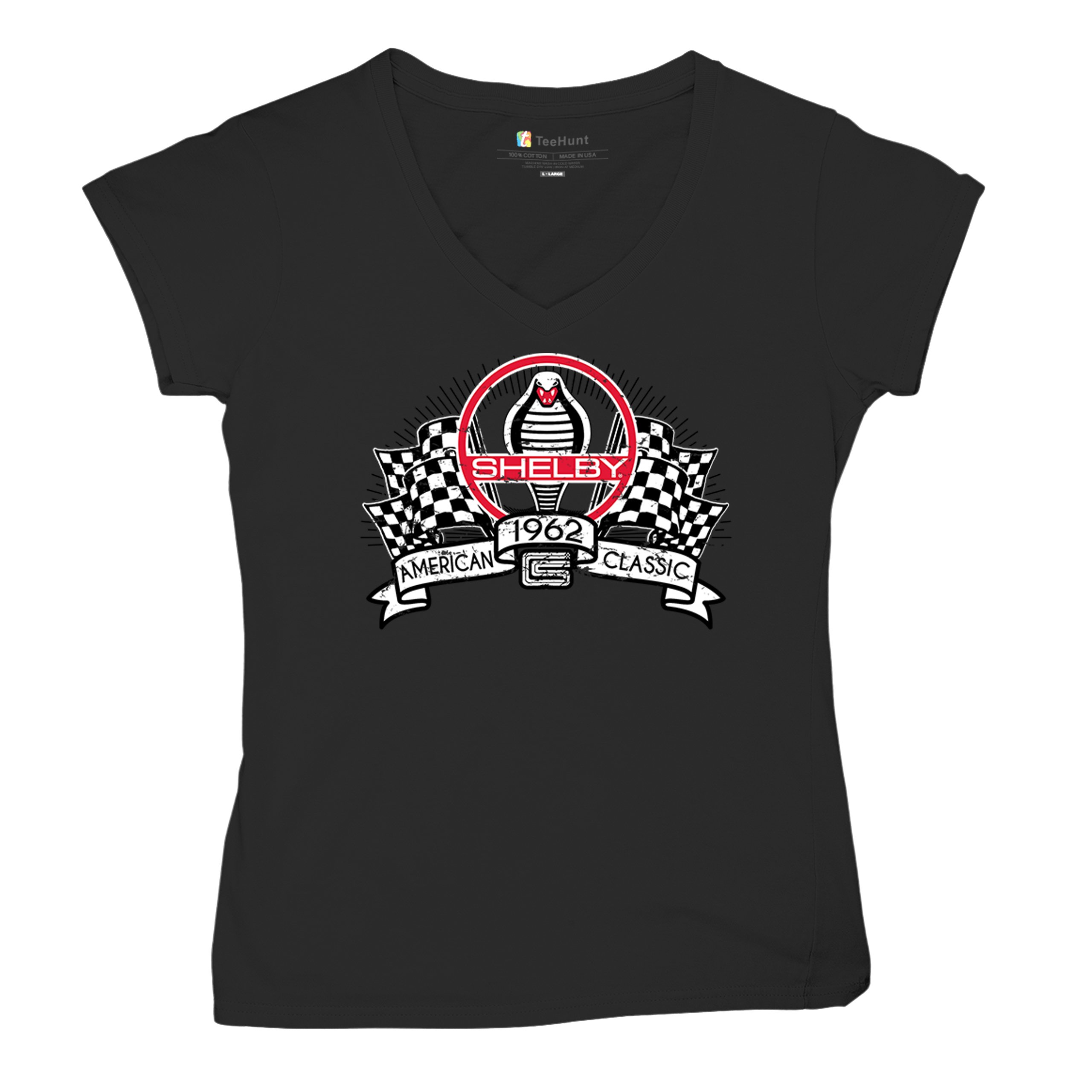 1962 Shelby Classic Women's V-Neck T-shirt Mustang Cobra Powered by Ford Tee