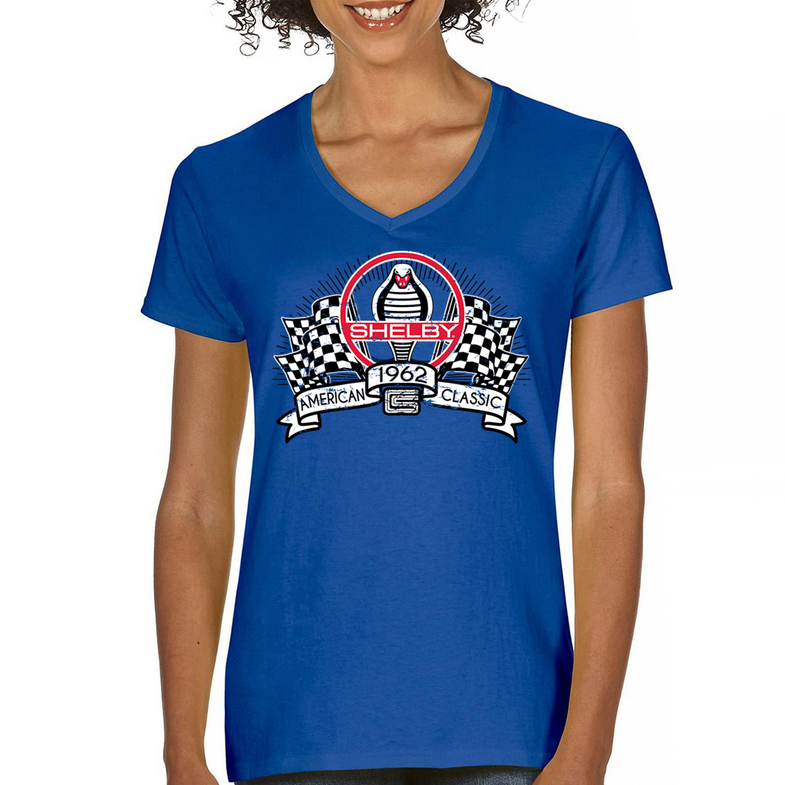 1962 Shelby Classic Women's V-Neck T-shirt Mustang Cobra Powered by Ford Tee