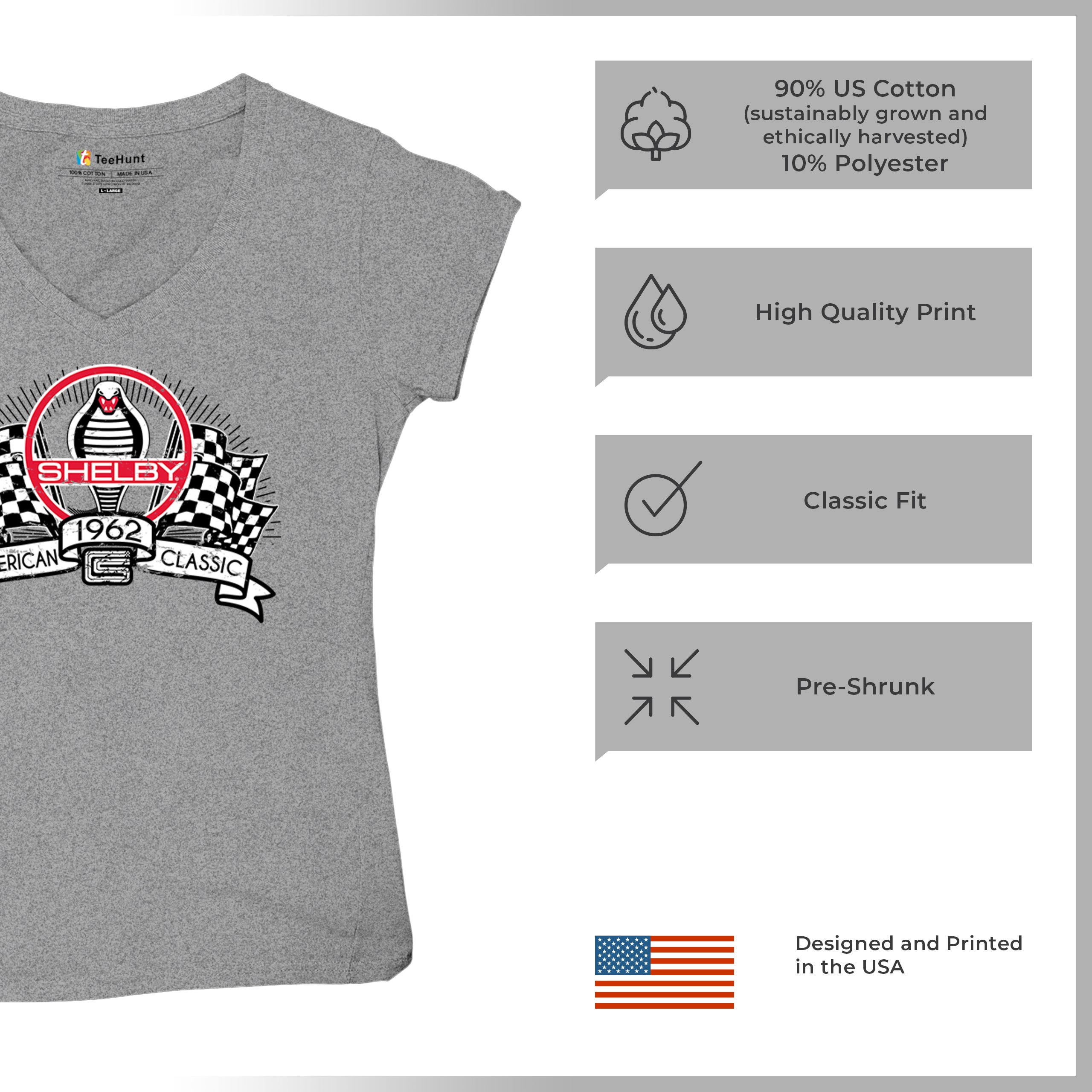 1962 Shelby Classic Women's V-Neck T-shirt Mustang Cobra Powered by Ford Tee