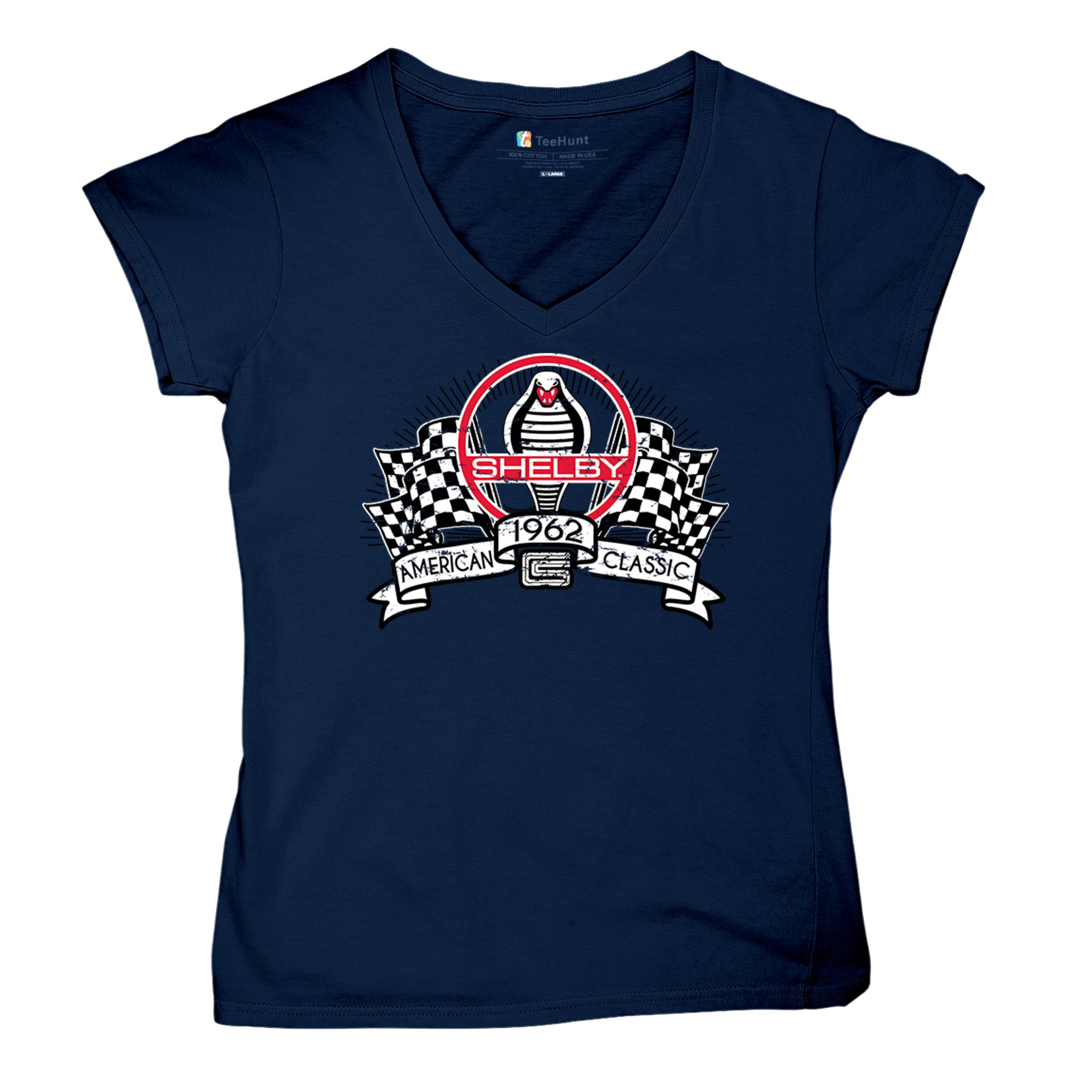 1962 Shelby Classic Women's V-Neck T-shirt Mustang Cobra Powered by Ford Tee