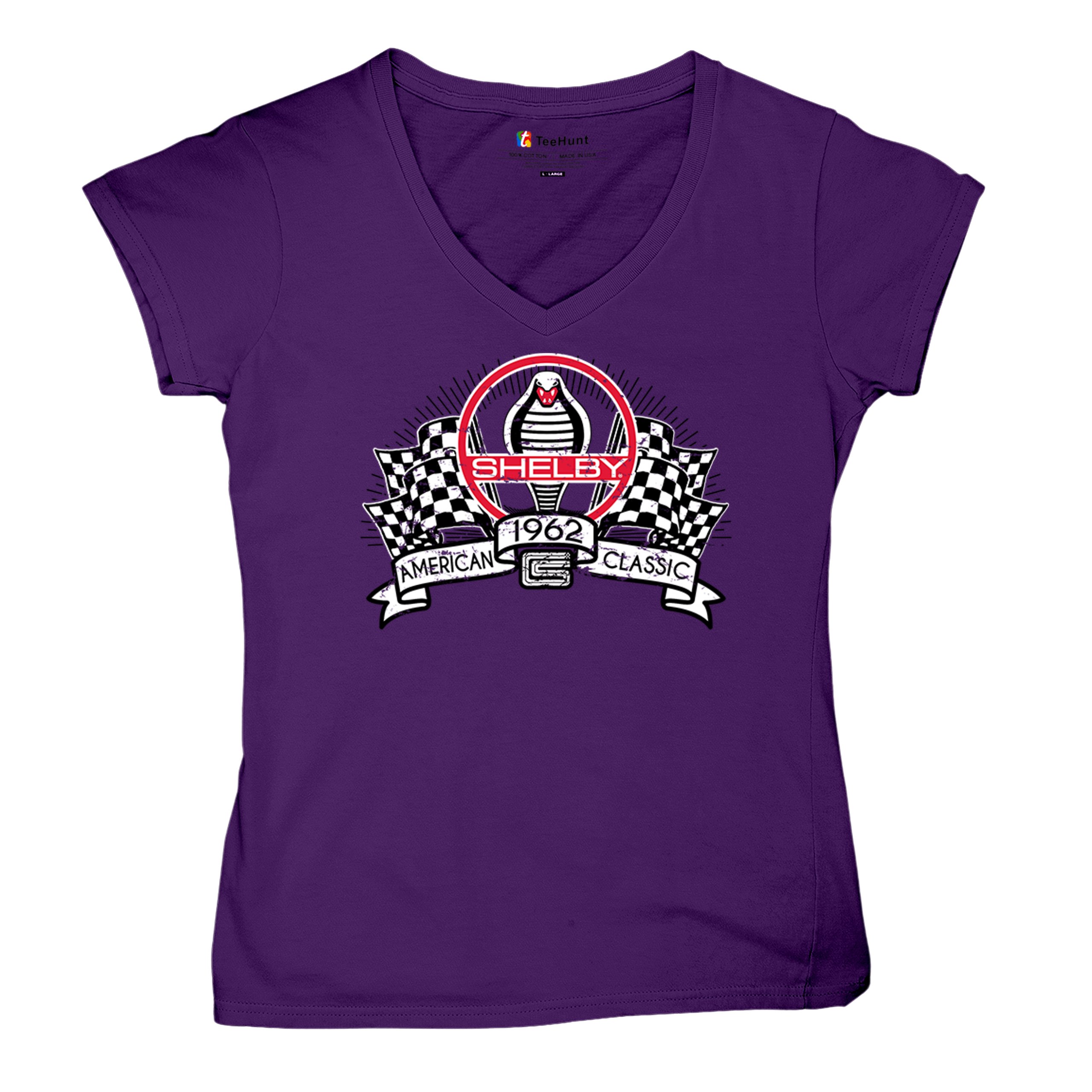 1962 Shelby Classic Women's V-Neck T-shirt Mustang Cobra Powered by Ford Tee