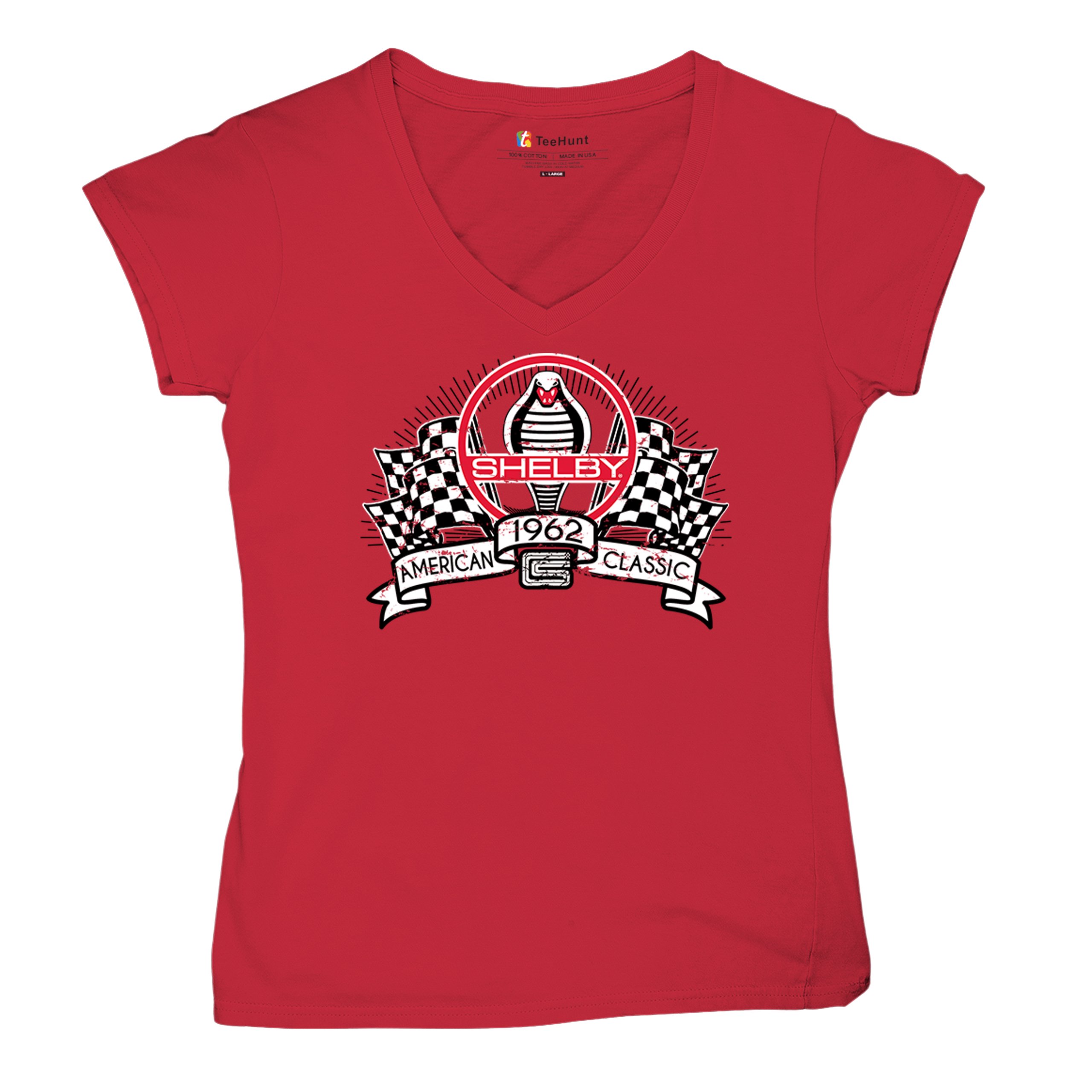 1962 Shelby Classic Women's V-Neck T-shirt Mustang Cobra Powered by Ford Tee