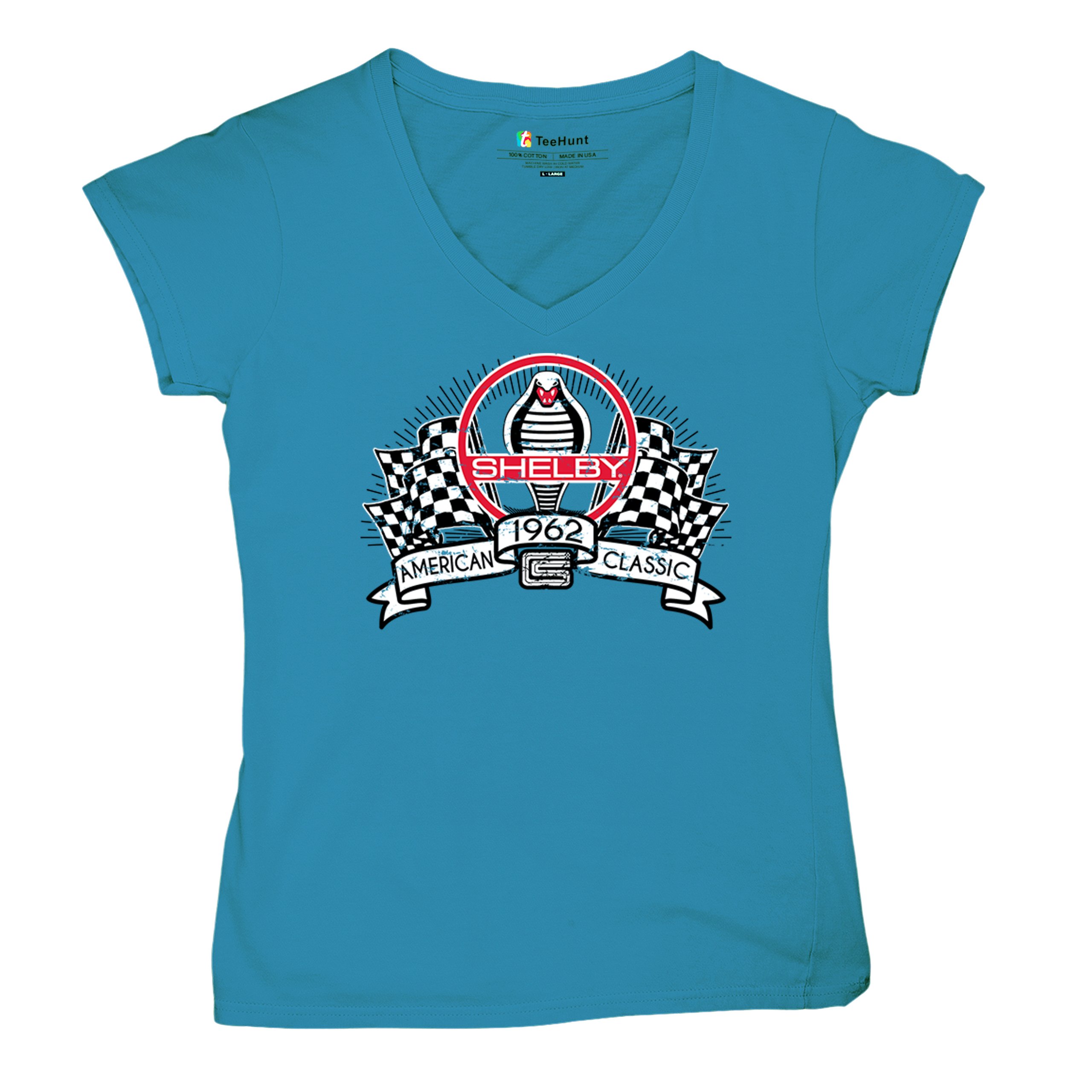 1962 Shelby Classic Women's V-Neck T-shirt Mustang Cobra Powered by Ford Tee