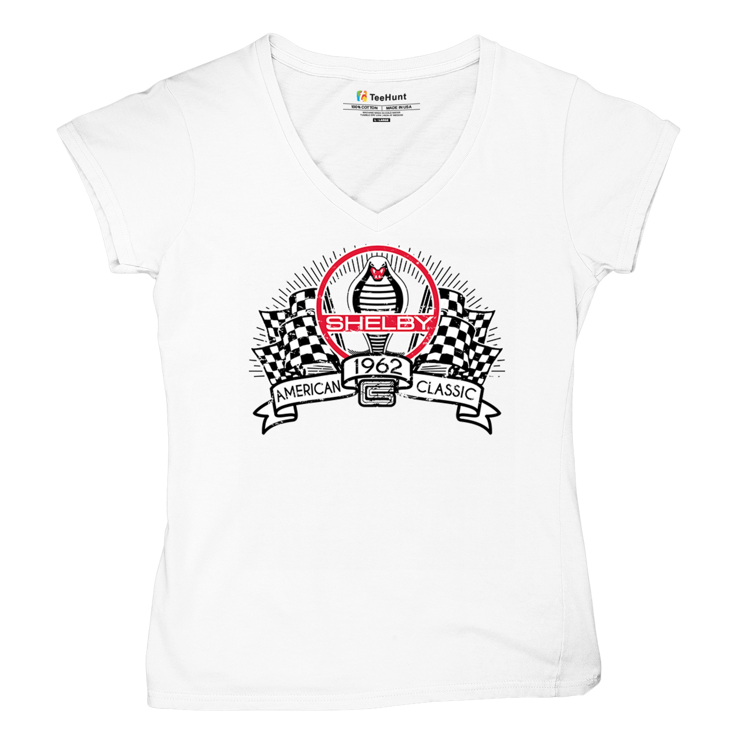 1962 Shelby Classic Women's V-Neck T-shirt Mustang Cobra Powered by Ford Tee