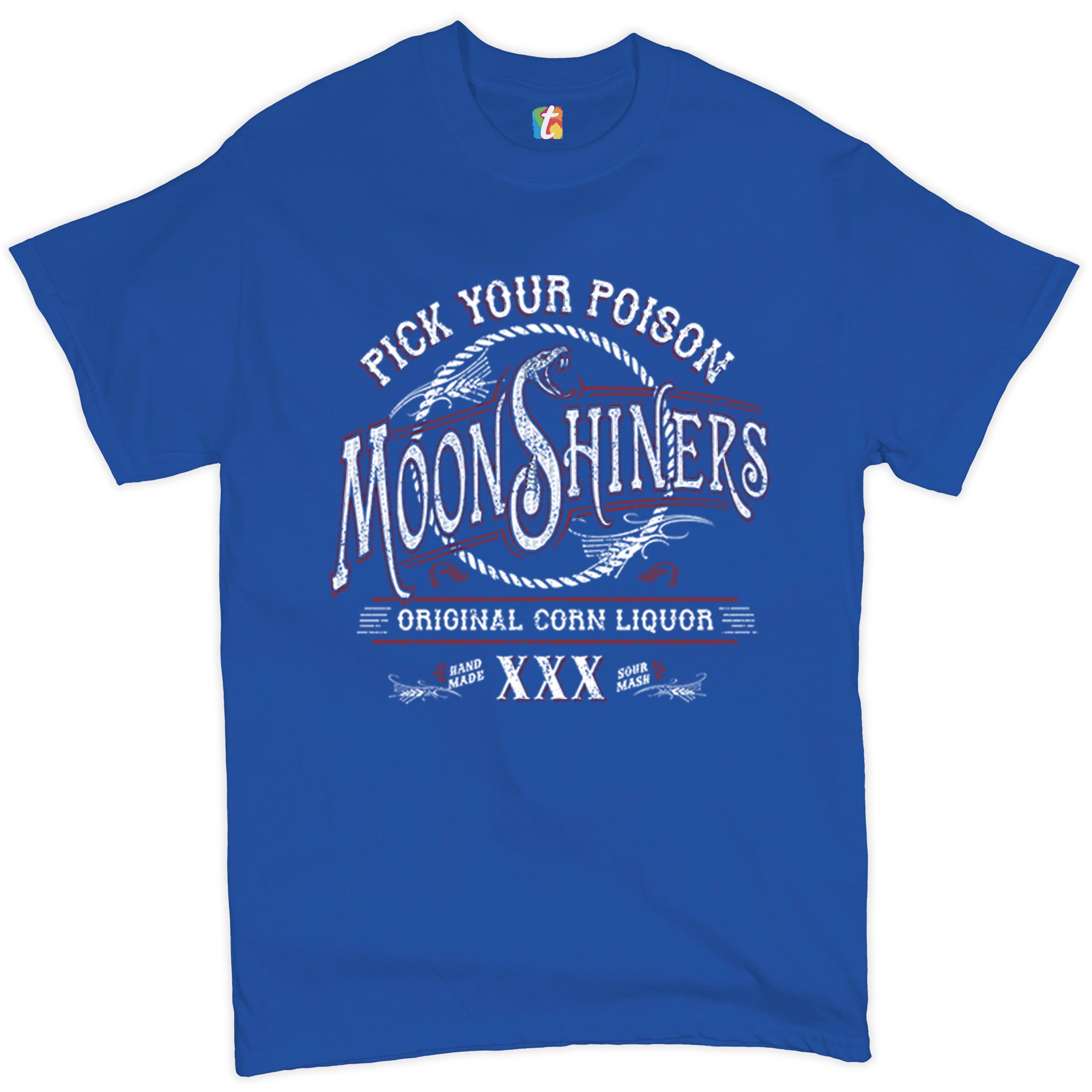 Pick Your Poison Moonshiners T-shirt Original Corn Liquor XXX Men's Tee - Picture 58 of 65