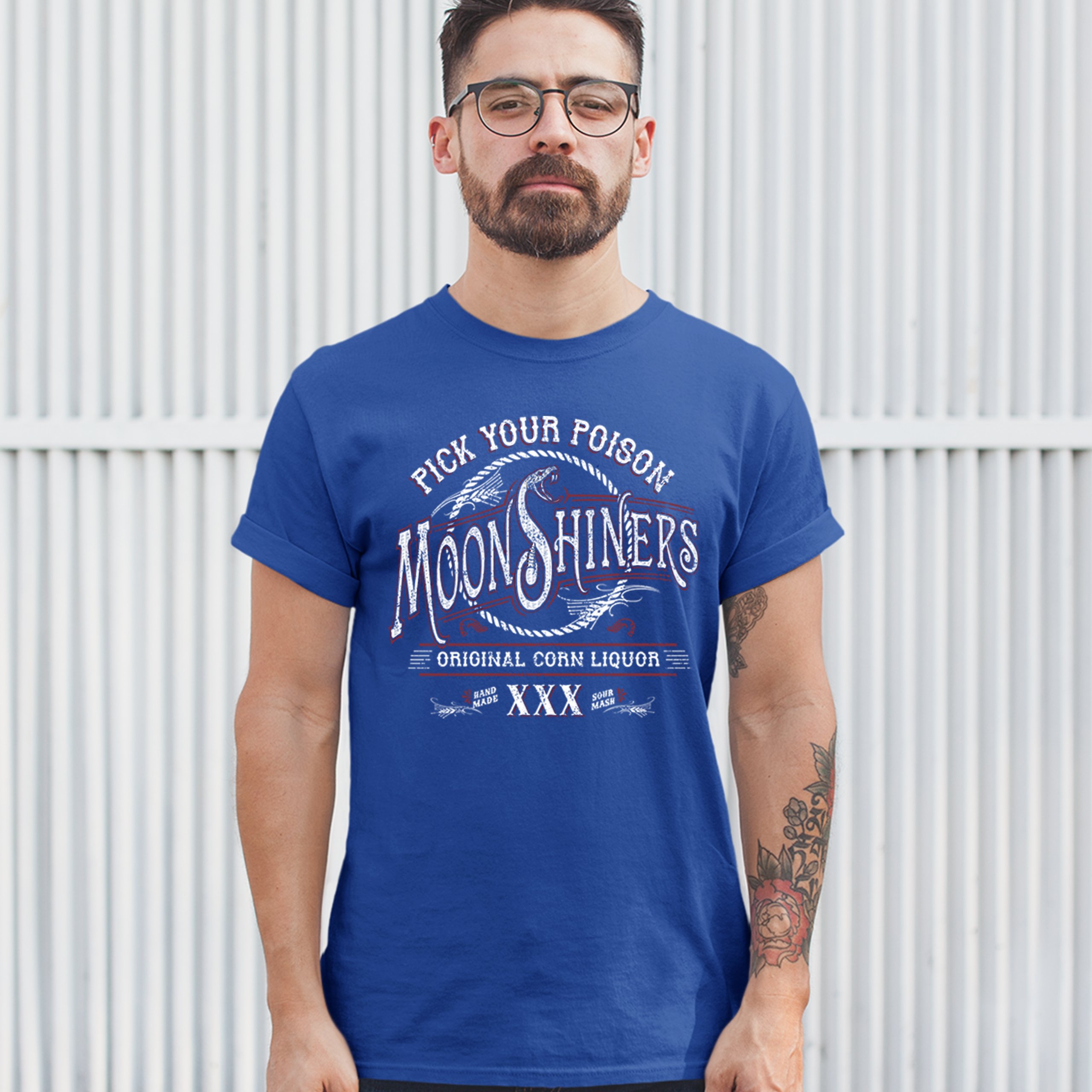 Pick Your Poison Moonshiners T-shirt Original Corn Liquor XXX Men's Tee - Picture 61 of 65
