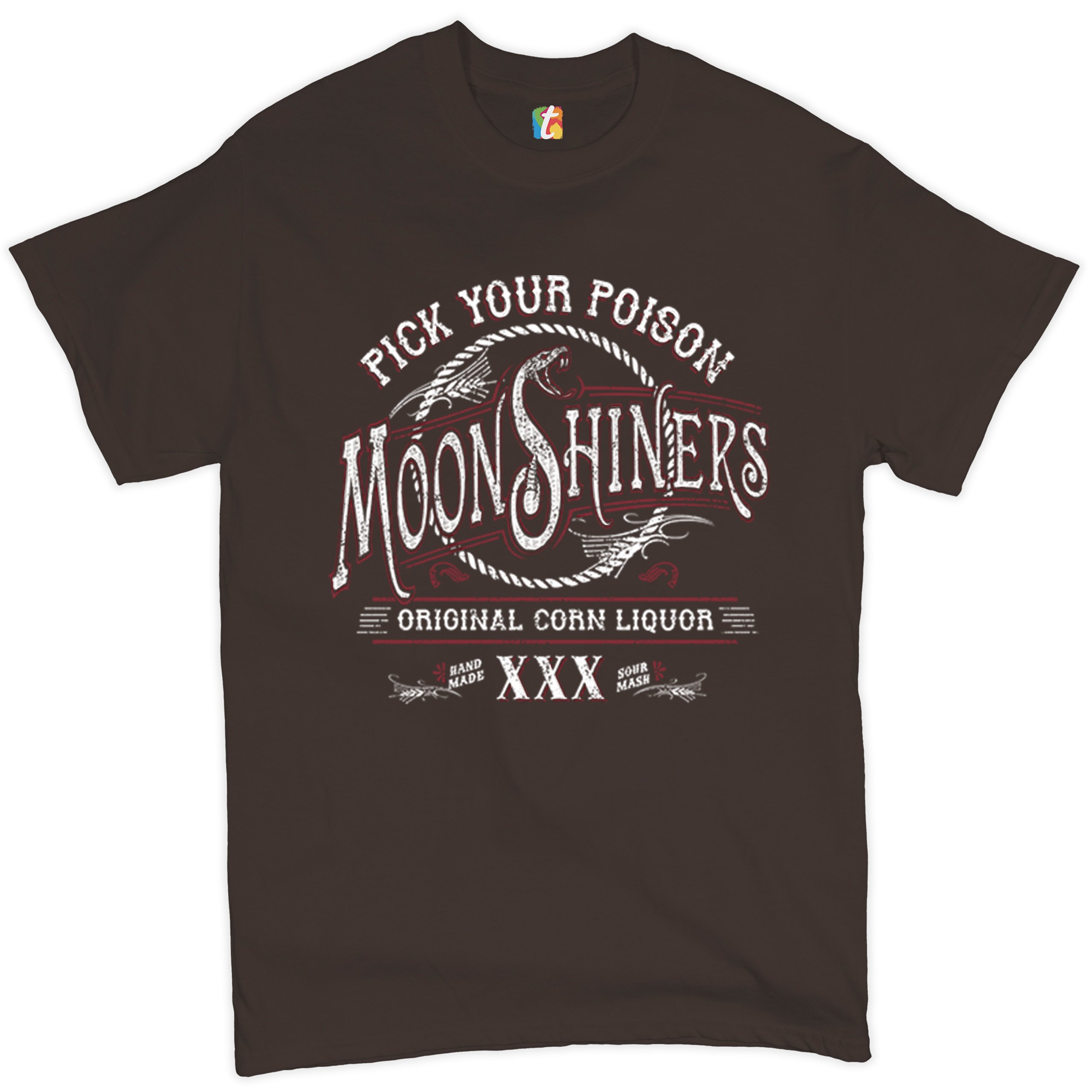 Pick Your Poison Moonshiners T-shirt Original Corn Liquor XXX Men's Tee - Picture 42 of 65