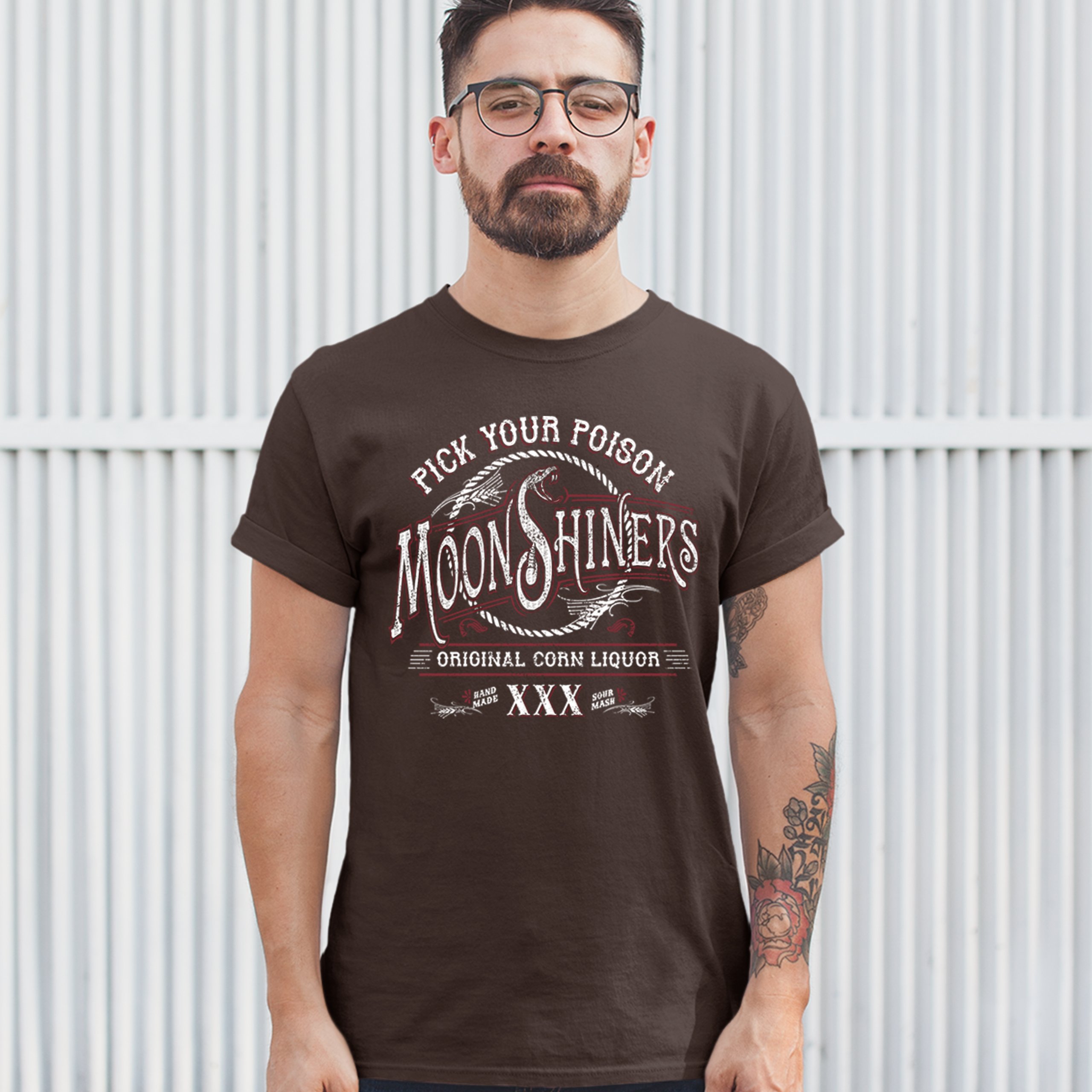 Pick Your Poison Moonshiners T-shirt Original Corn Liquor XXX Men's Tee - Picture 45 of 65