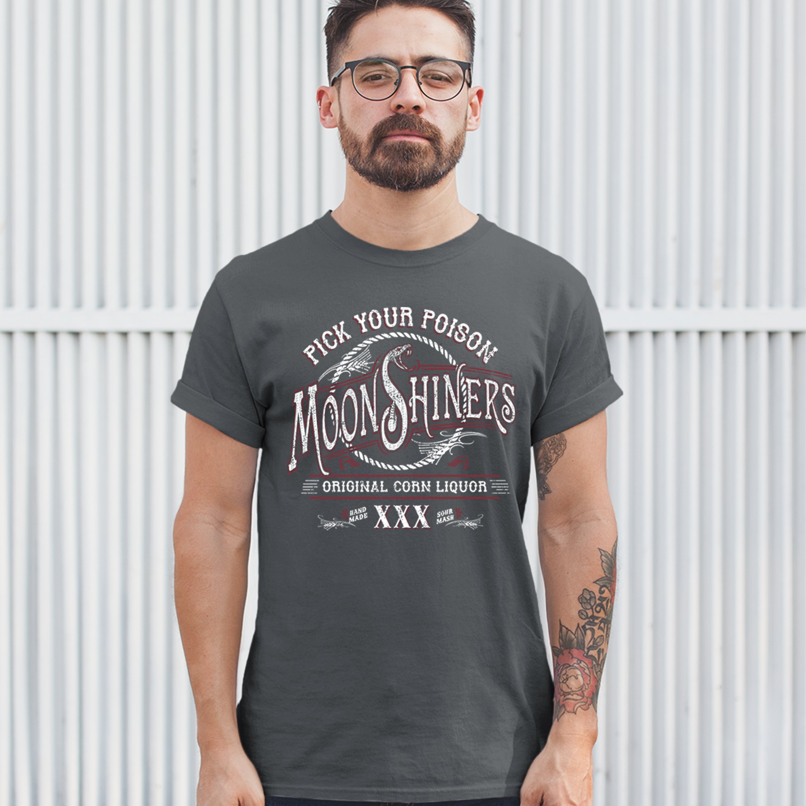 Pick Your Poison Moonshiners T-shirt Original Corn Liquor XXX Men's Tee - Picture 49 of 65