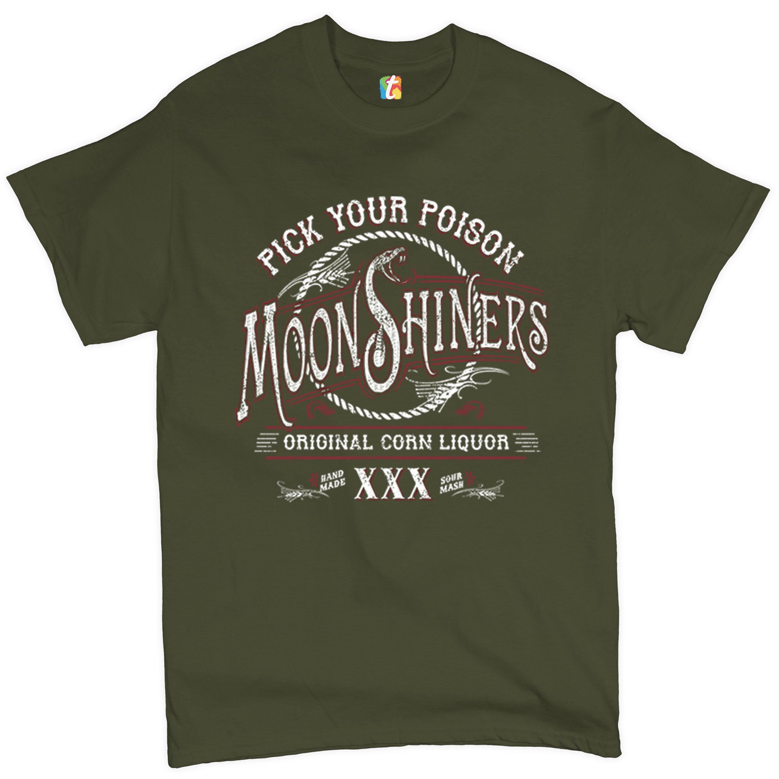 Pick Your Poison Moonshiners T-shirt Original Corn Liquor XXX Men's Tee - Picture 54 of 65