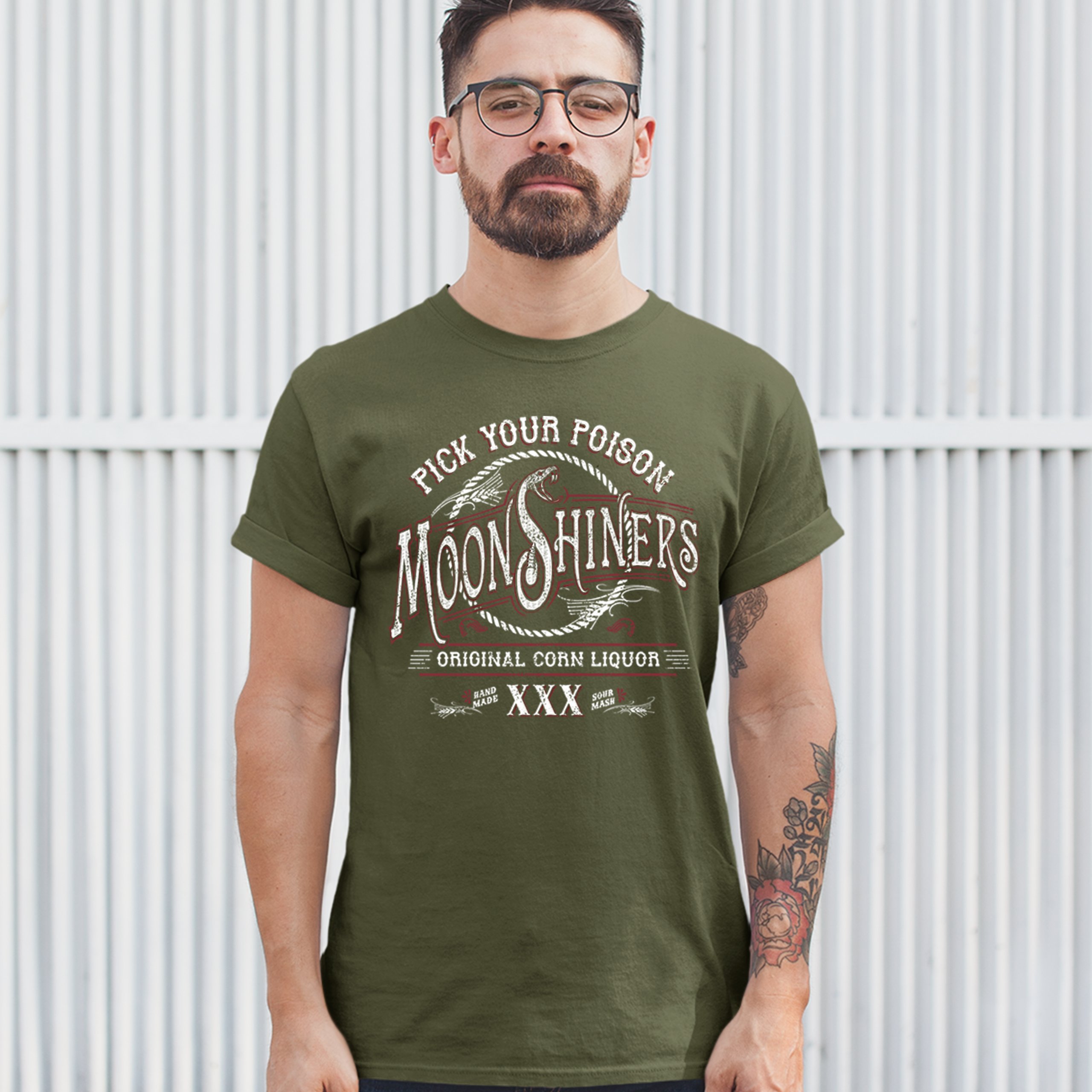 Pick Your Poison Moonshiners T-shirt Original Corn Liquor XXX Men's Tee - Picture 57 of 65