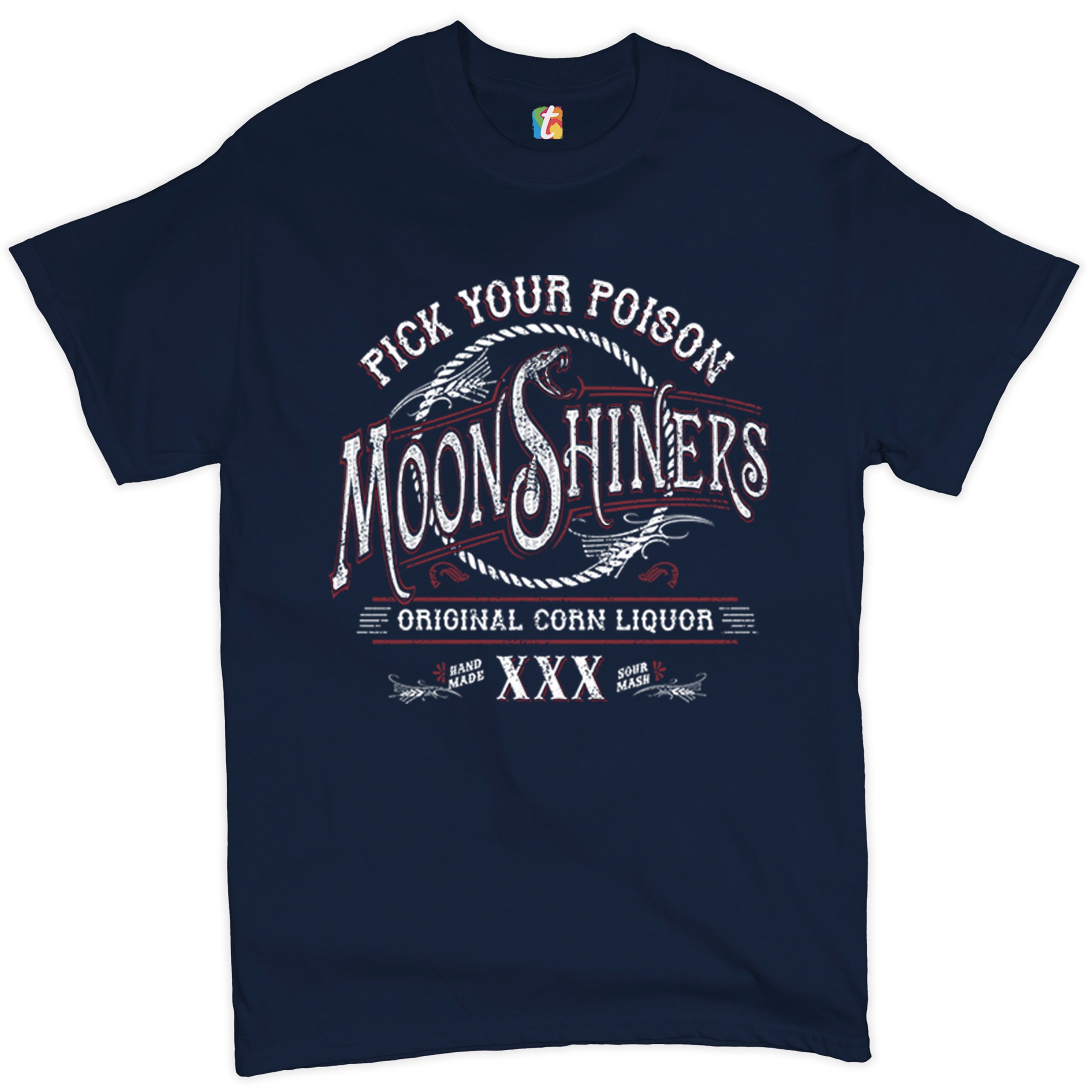 Pick Your Poison Moonshiners T-shirt Original Corn Liquor XXX Men's Tee - Picture 30 of 65