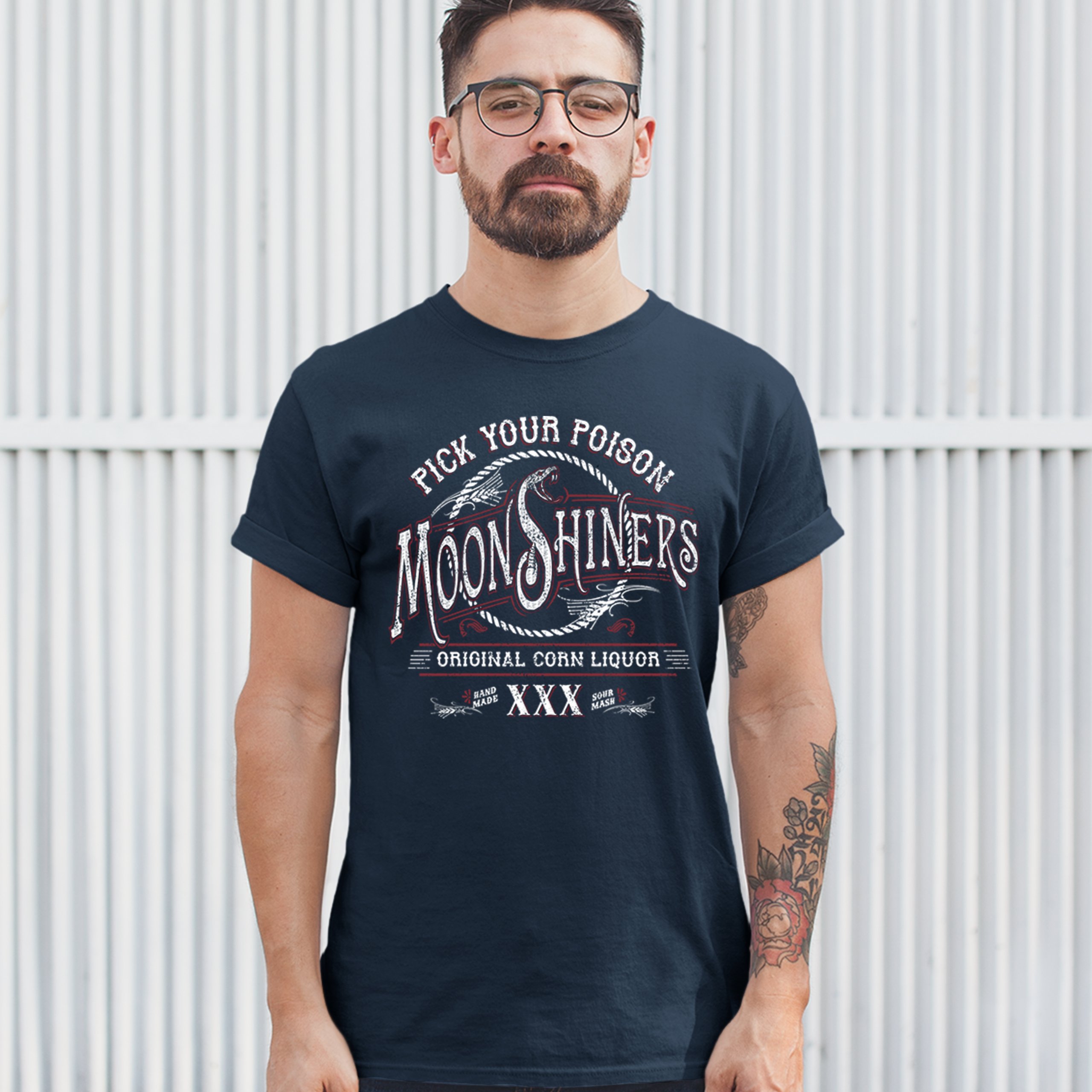 Pick Your Poison Moonshiners T-shirt Original Corn Liquor XXX Men's Tee - Picture 33 of 65