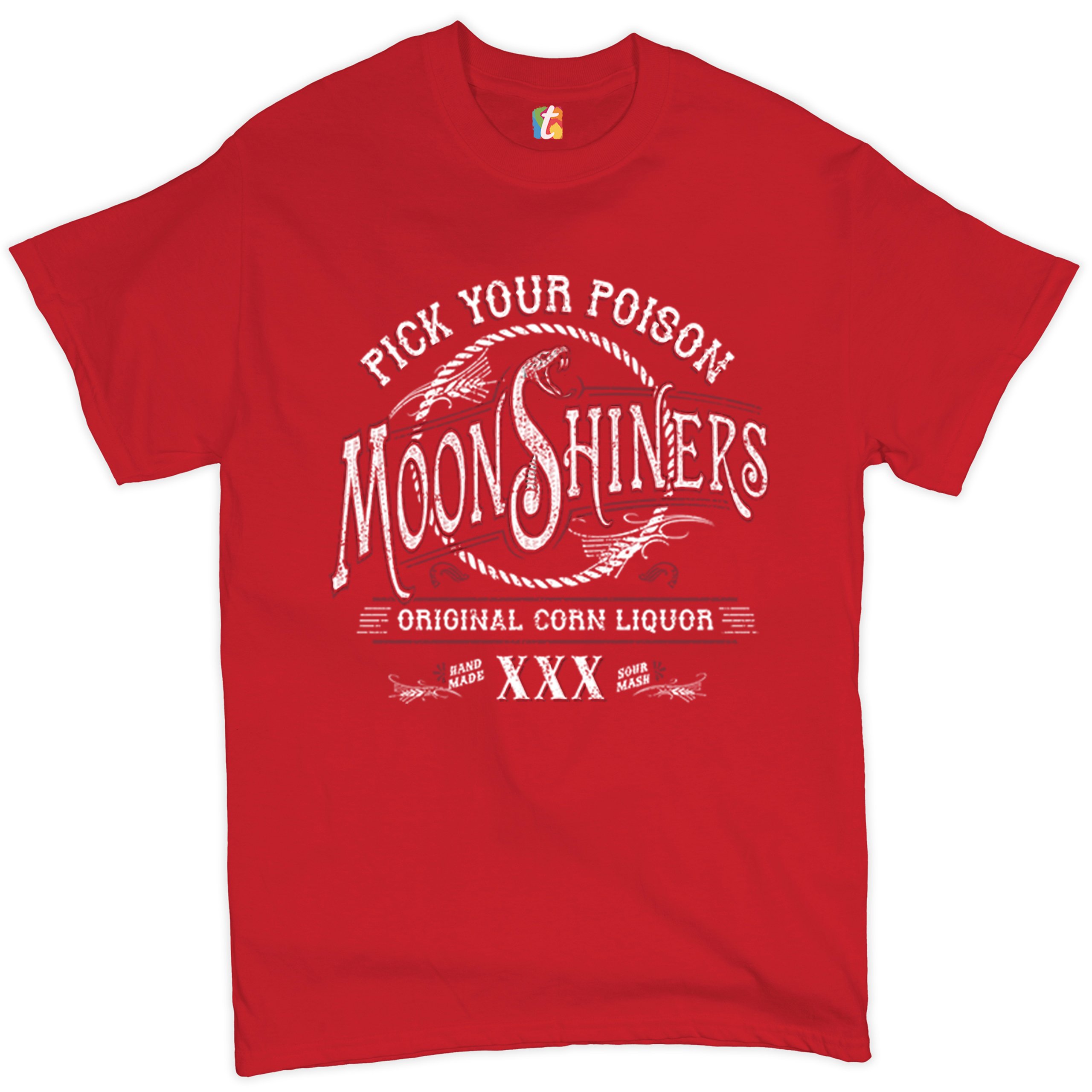 Pick Your Poison Moonshiners T-shirt Original Corn Liquor XXX Men's Tee - Picture 22 of 65