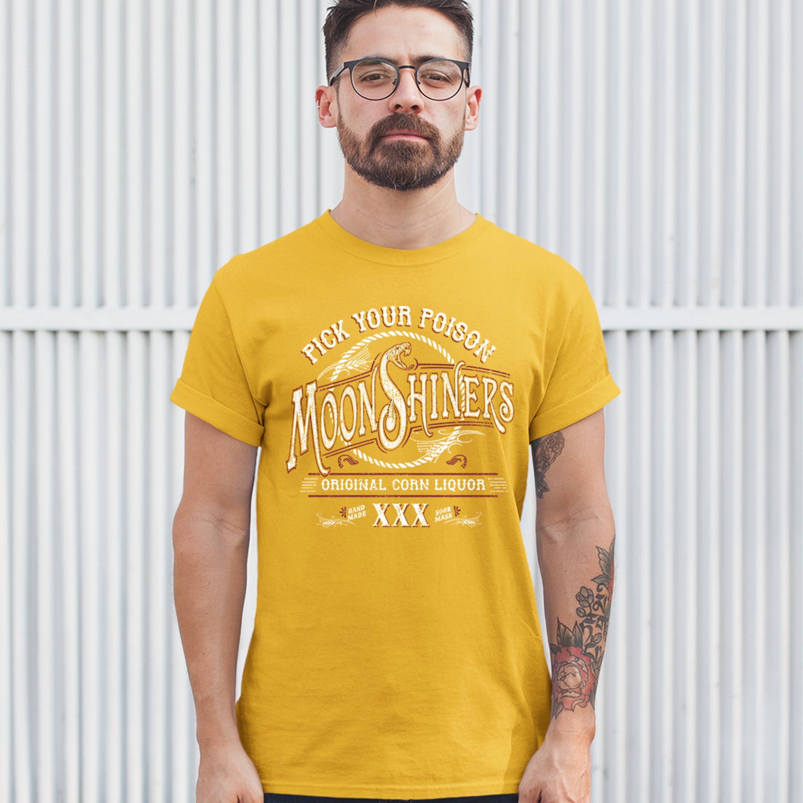 Pick Your Poison Moonshiners T-shirt Original Corn Liquor XXX Men's Tee - Picture 65 of 65
