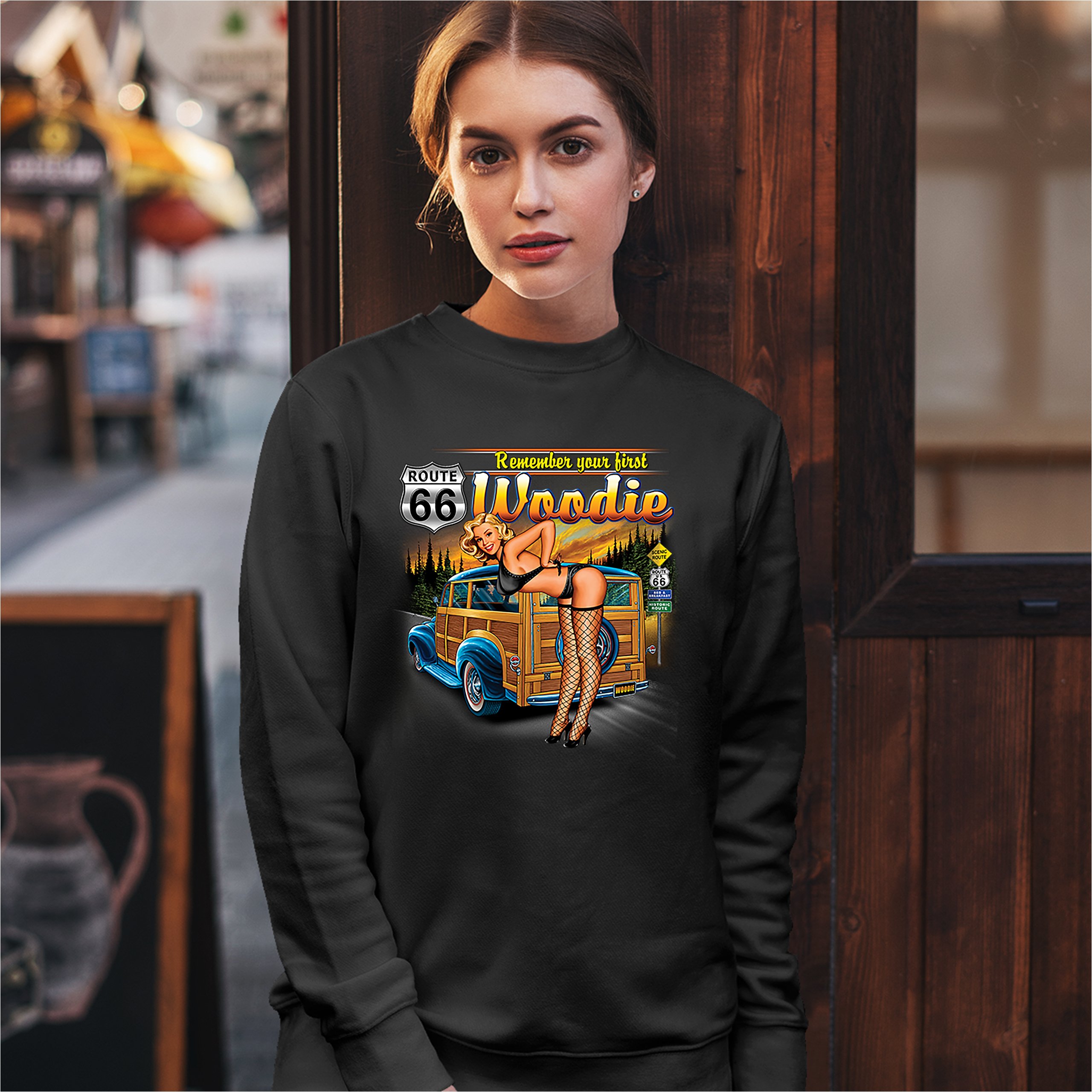 Remember Your First Woodie Sweatshirt Route 66 Sexy Pin-up Girl ...