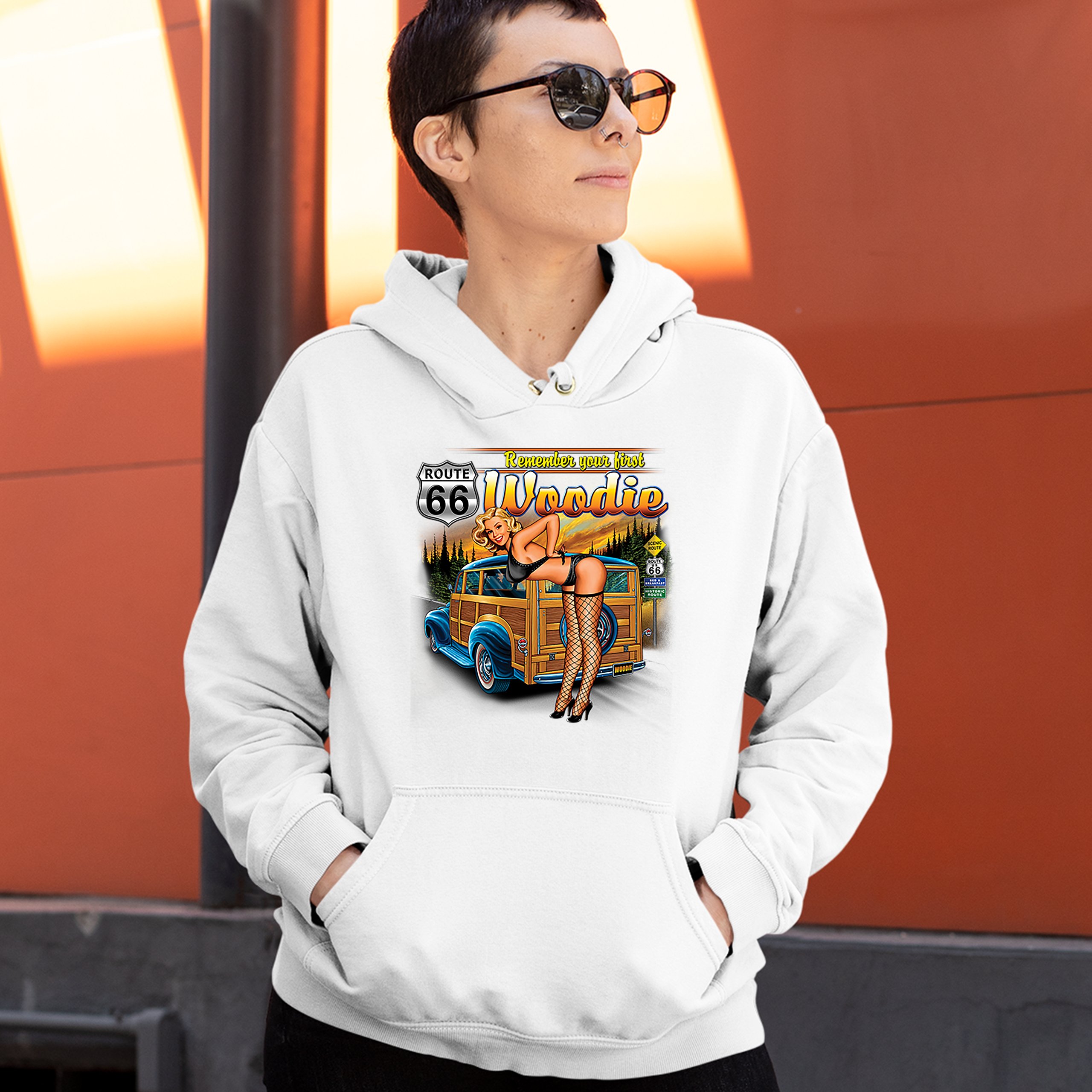Remember Your First Woodie Sweatshirt Route 66 Sexy Pin-up Girl Hoodie ...