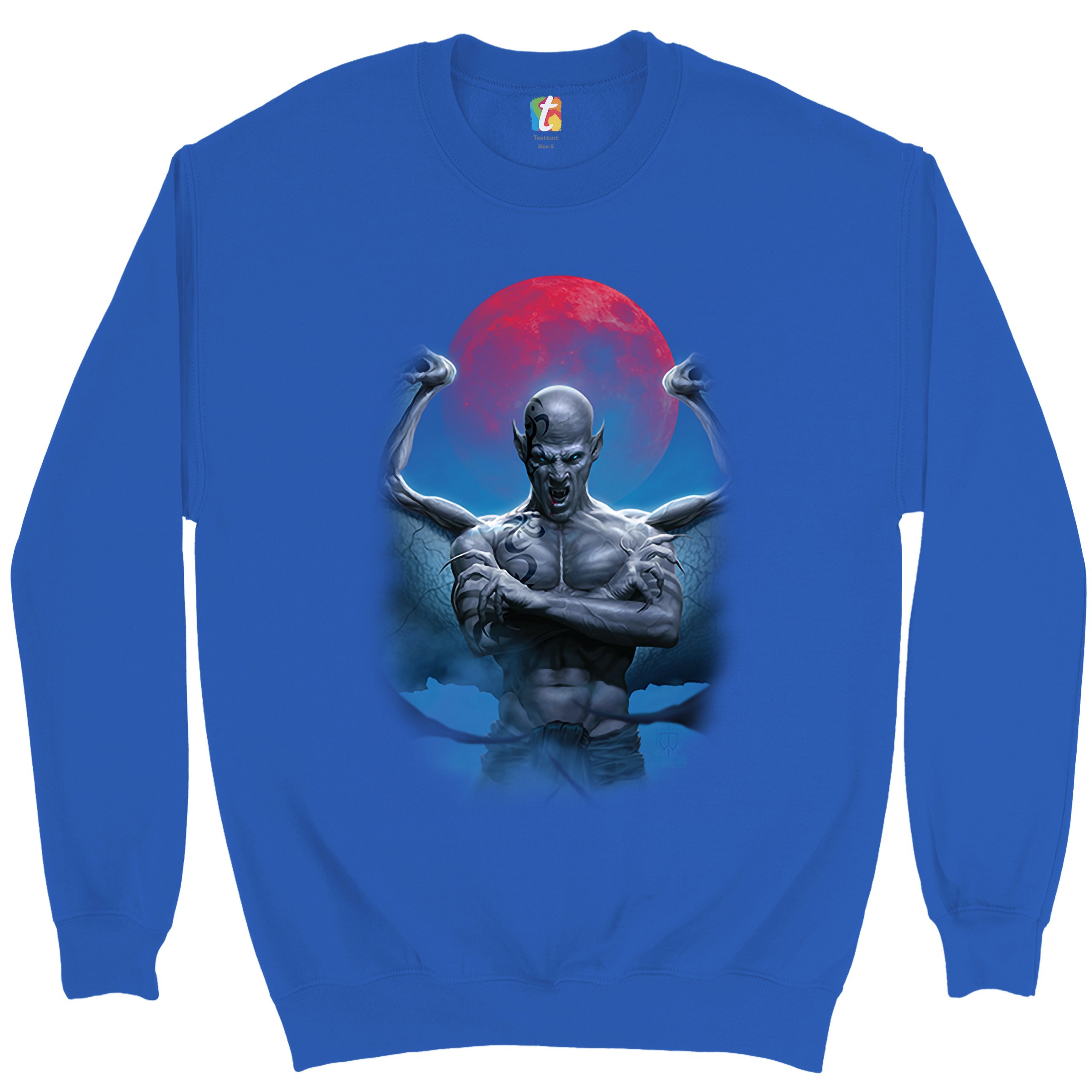 Demon Gargoyle Sweatshirt Blood Moon Scary Halloween Monster Crewneck - Picture 32 of 36