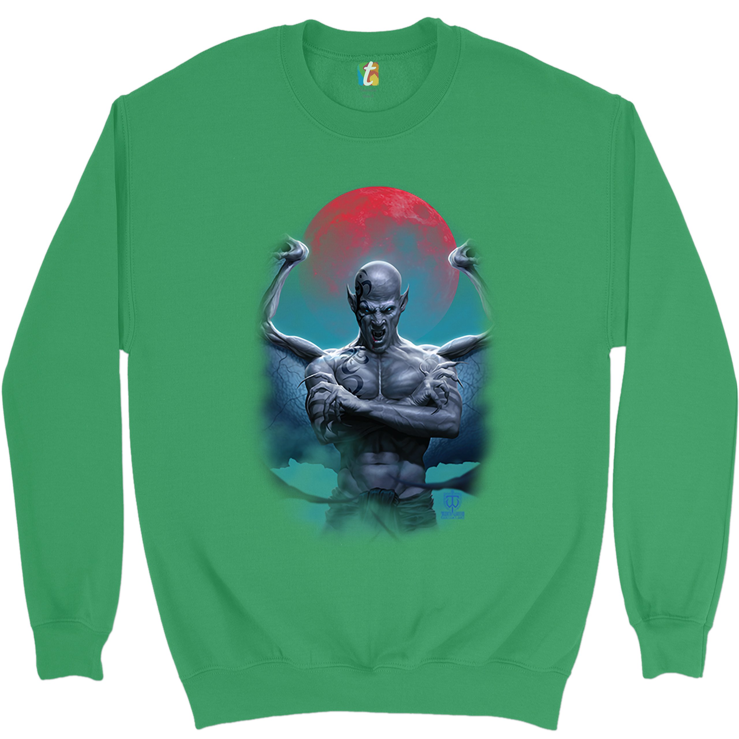 Demon Gargoyle Sweatshirt Blood Moon Scary Halloween Monster Crewneck - Picture 27 of 36