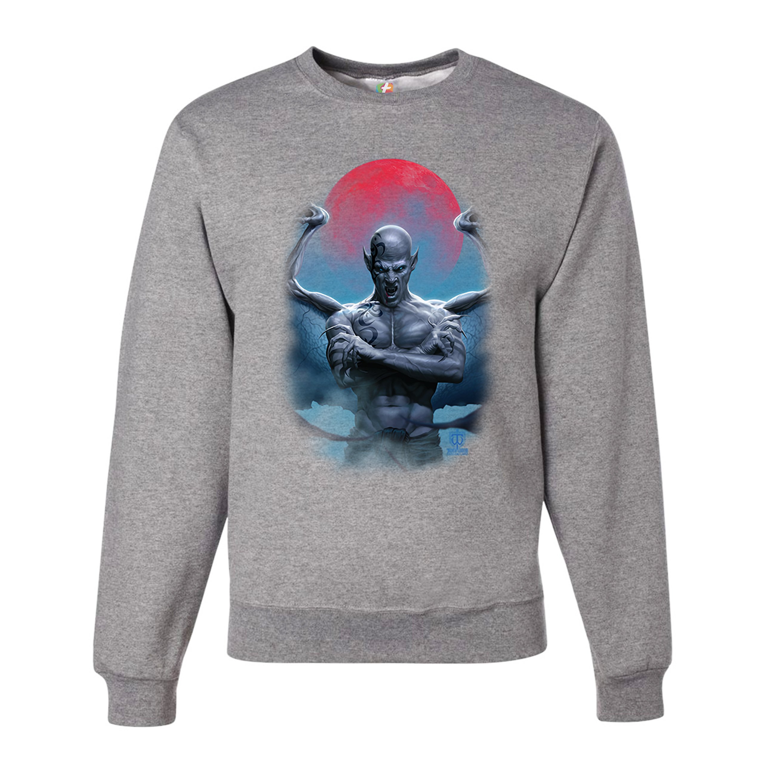 Demon Gargoyle Sweatshirt Blood Moon Scary Halloween Monster Crewneck - Picture 8 of 36