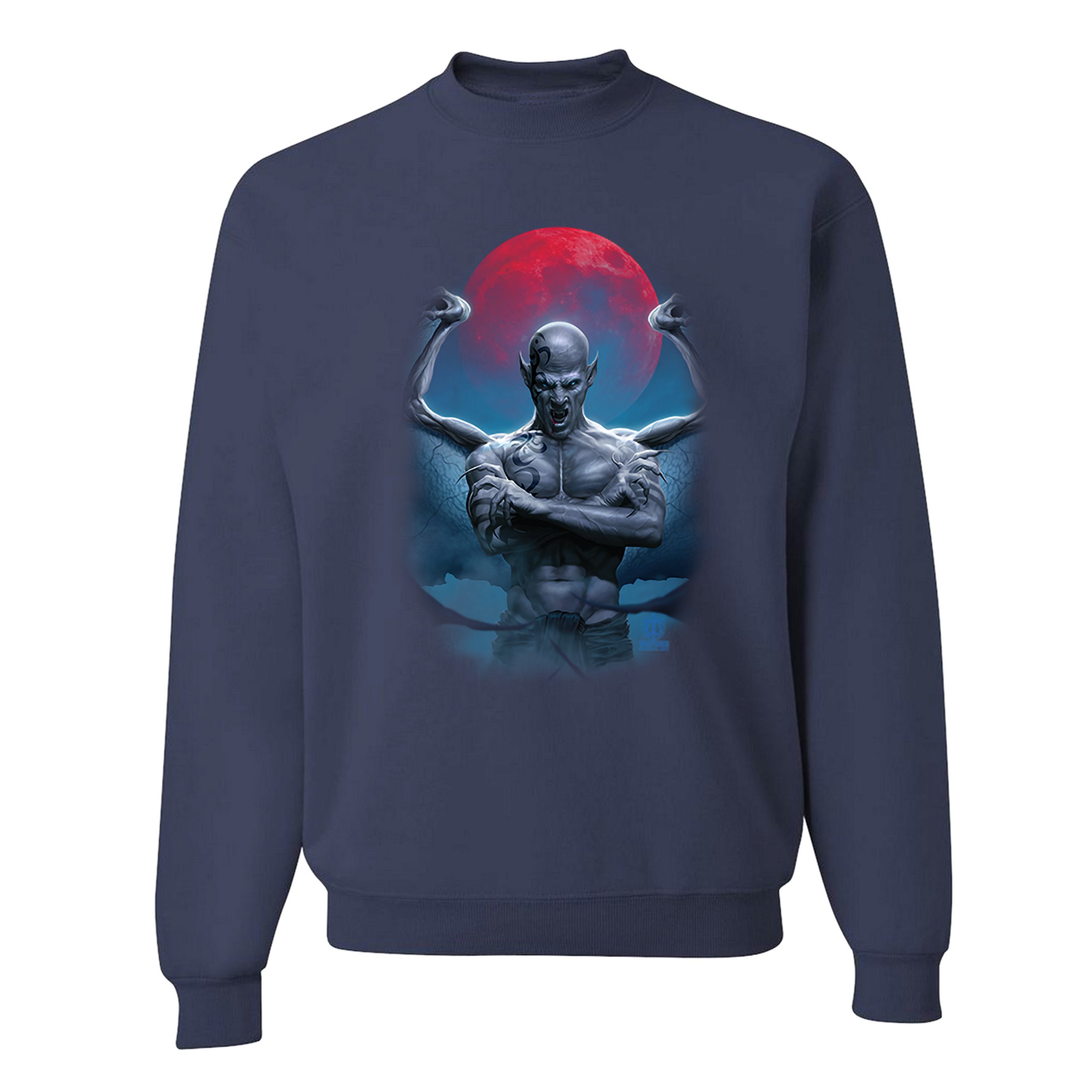 Demon Gargoyle Sweatshirt Blood Moon Scary Halloween Monster Crewneck - Picture 23 of 36