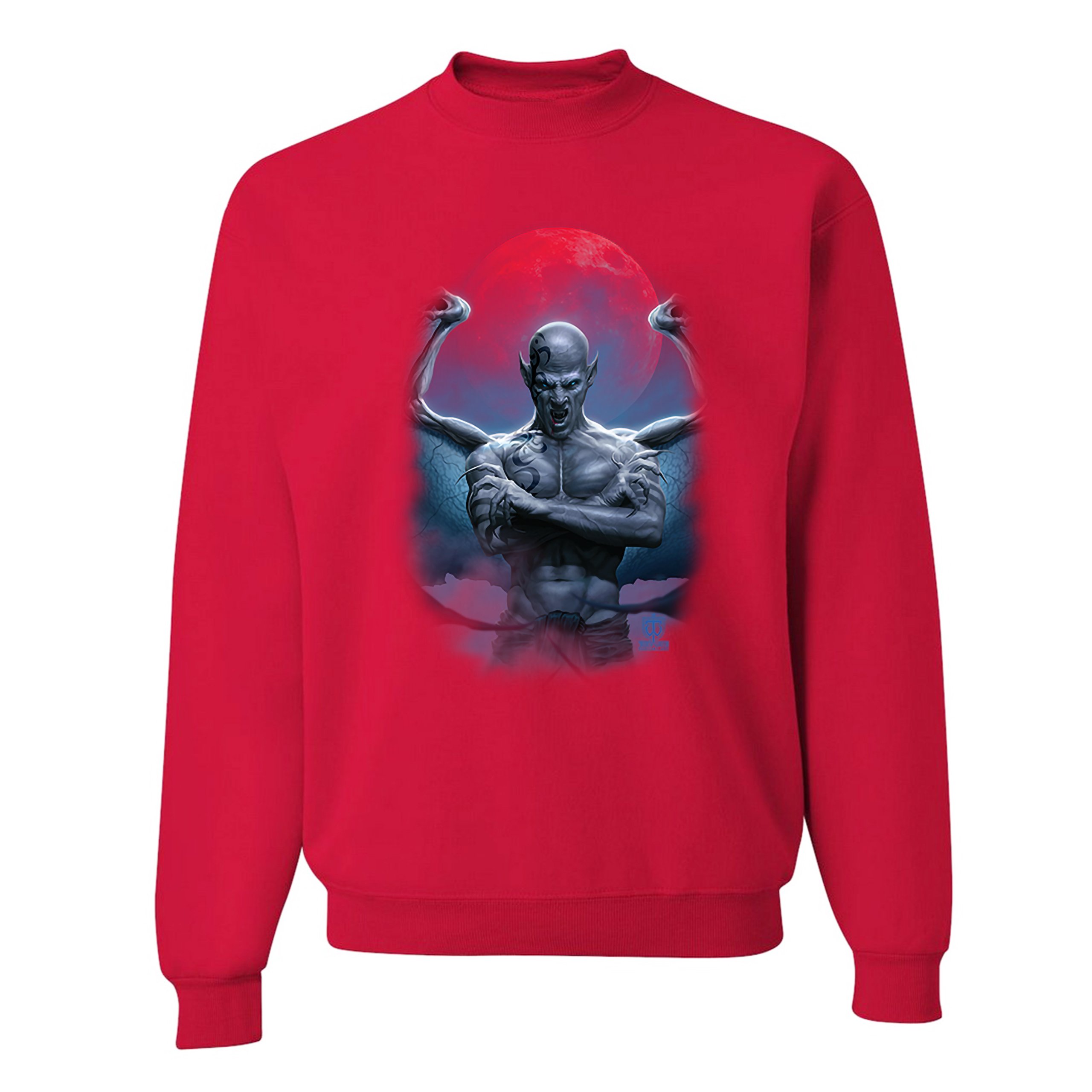 Demon Gargoyle Sweatshirt Blood Moon Scary Halloween Monster Crewneck - Picture 13 of 36
