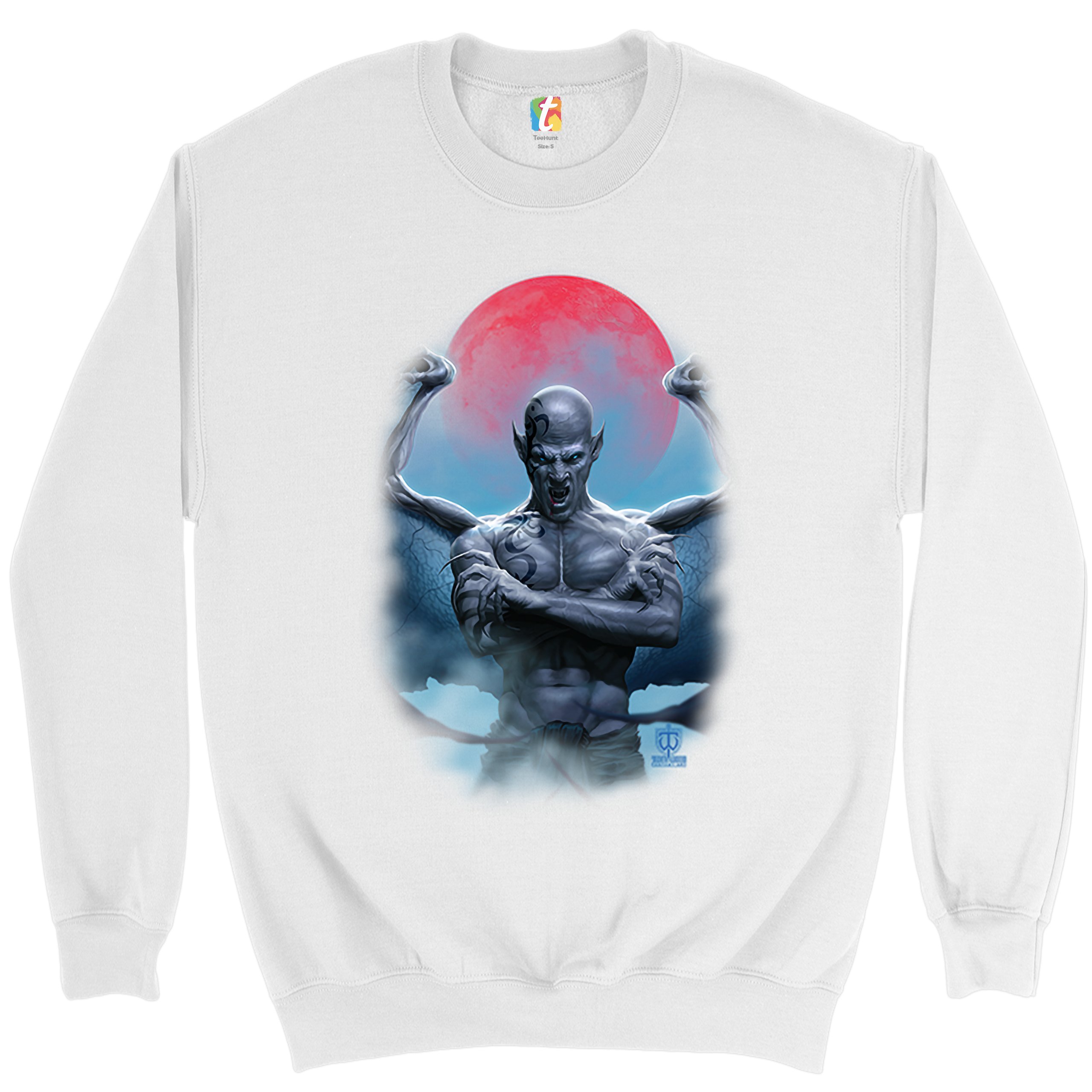 Demon Gargoyle Sweatshirt Blood Moon Scary Halloween Monster Crewneck - Picture 17 of 36
