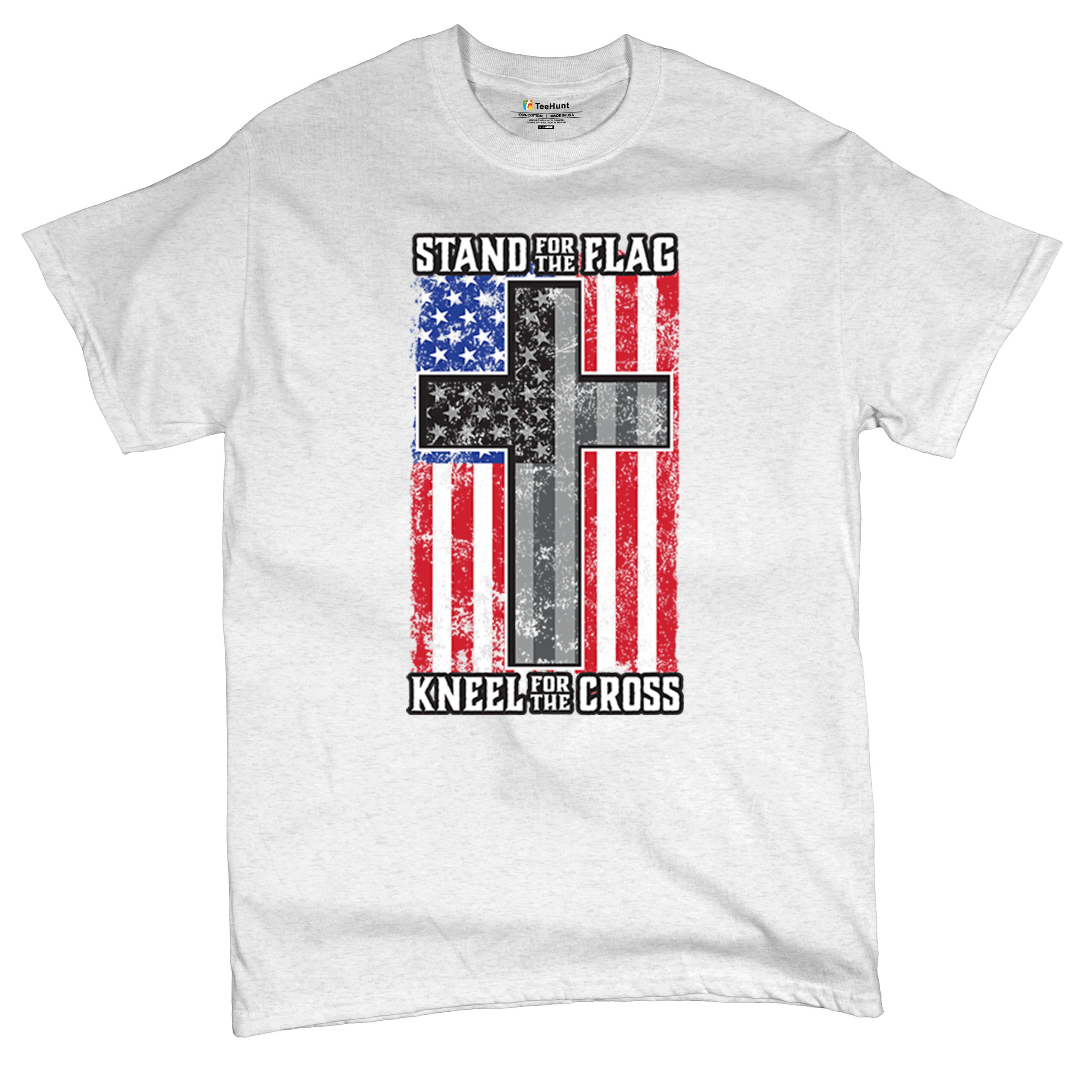 Stand for the Flag Kneel for the Cross T-shirt American Patriotic Men's Tee - Picture 69 of 113