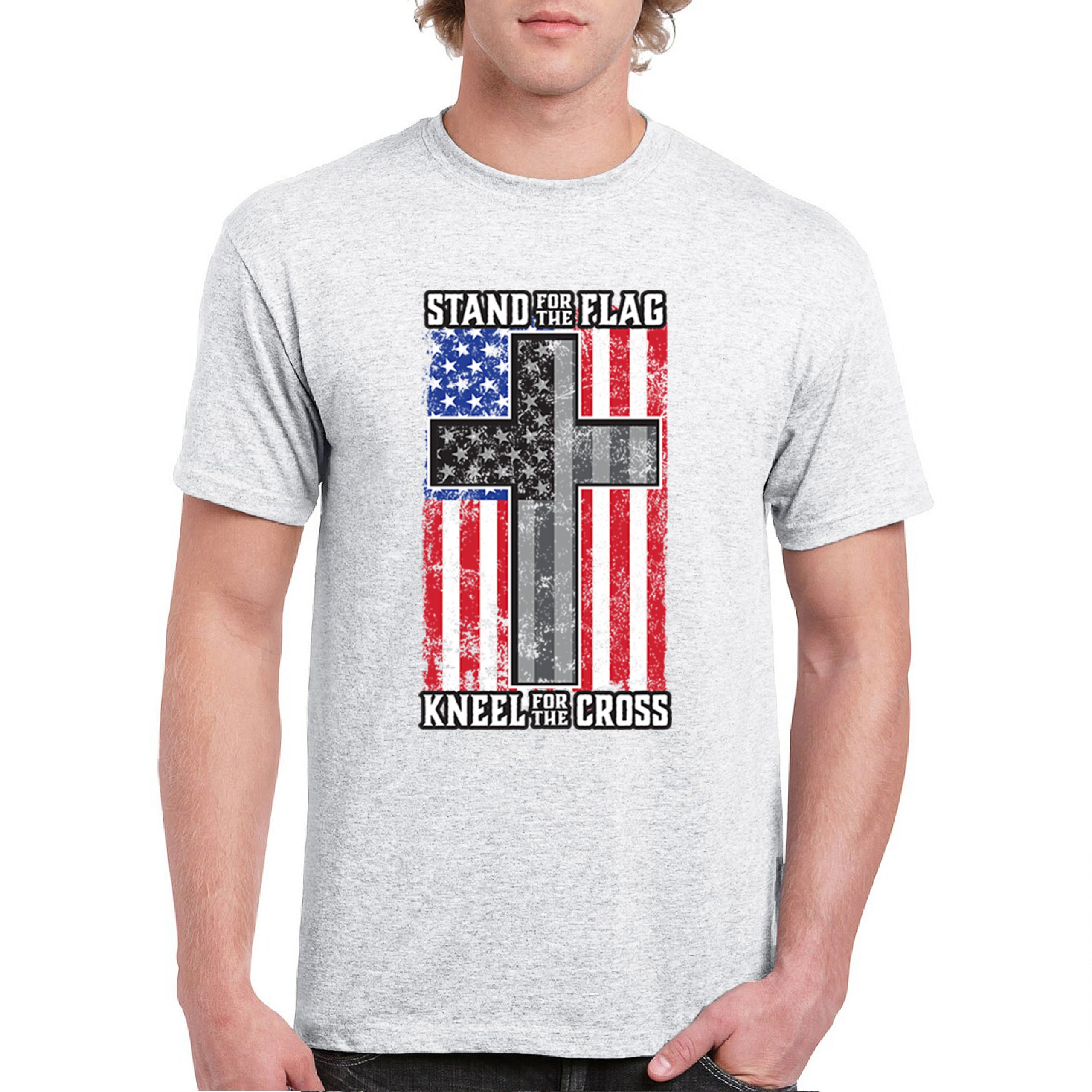 Stand for the Flag Kneel for the Cross T-shirt American Patriotic Men's Tee - Picture 65 of 113