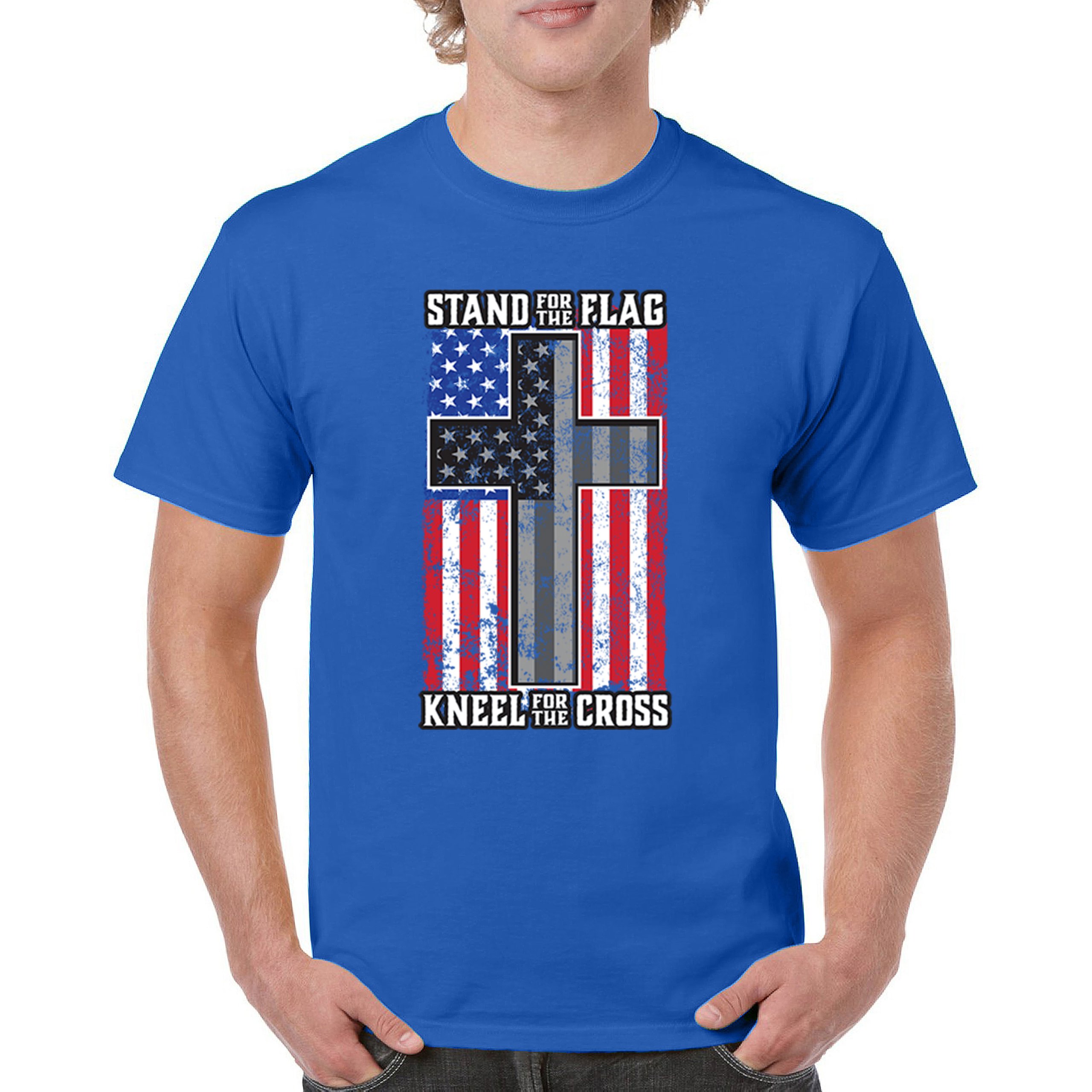 Stand for the Flag Kneel for the Cross T-shirt American Patriotic Men's Tee - Picture 100 of 113